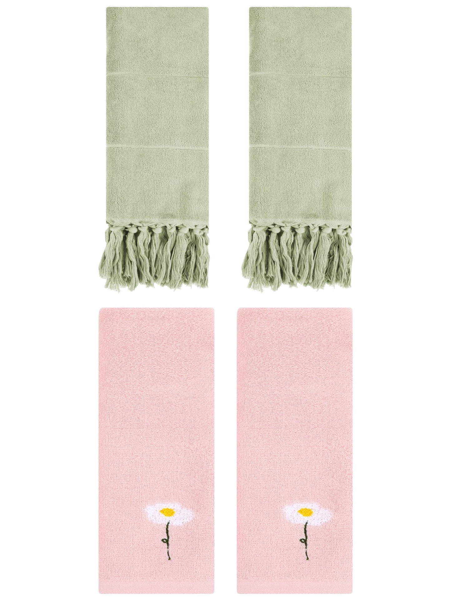 Unique Bargains 4 Pcs Soft Bath Towel Set Green/Pink 14" x 30"/13" x 30"