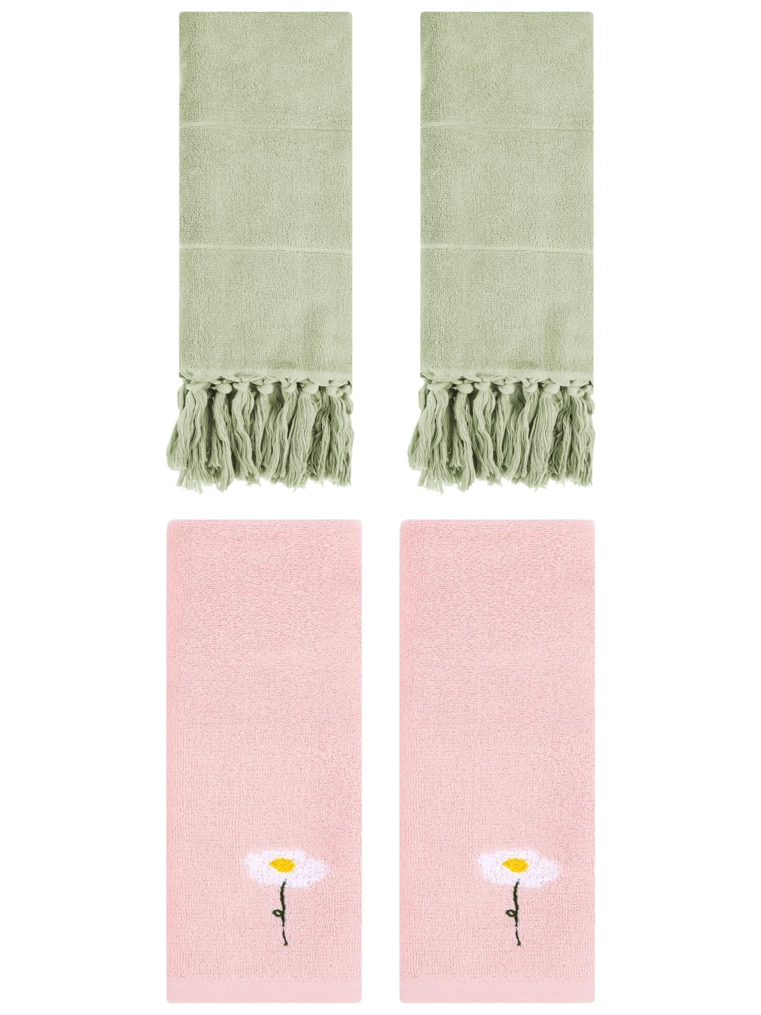 Unique Bargains 4 Pcs Soft Bath Towel Set Green/Pink 14" x 30"/13" x 30"
