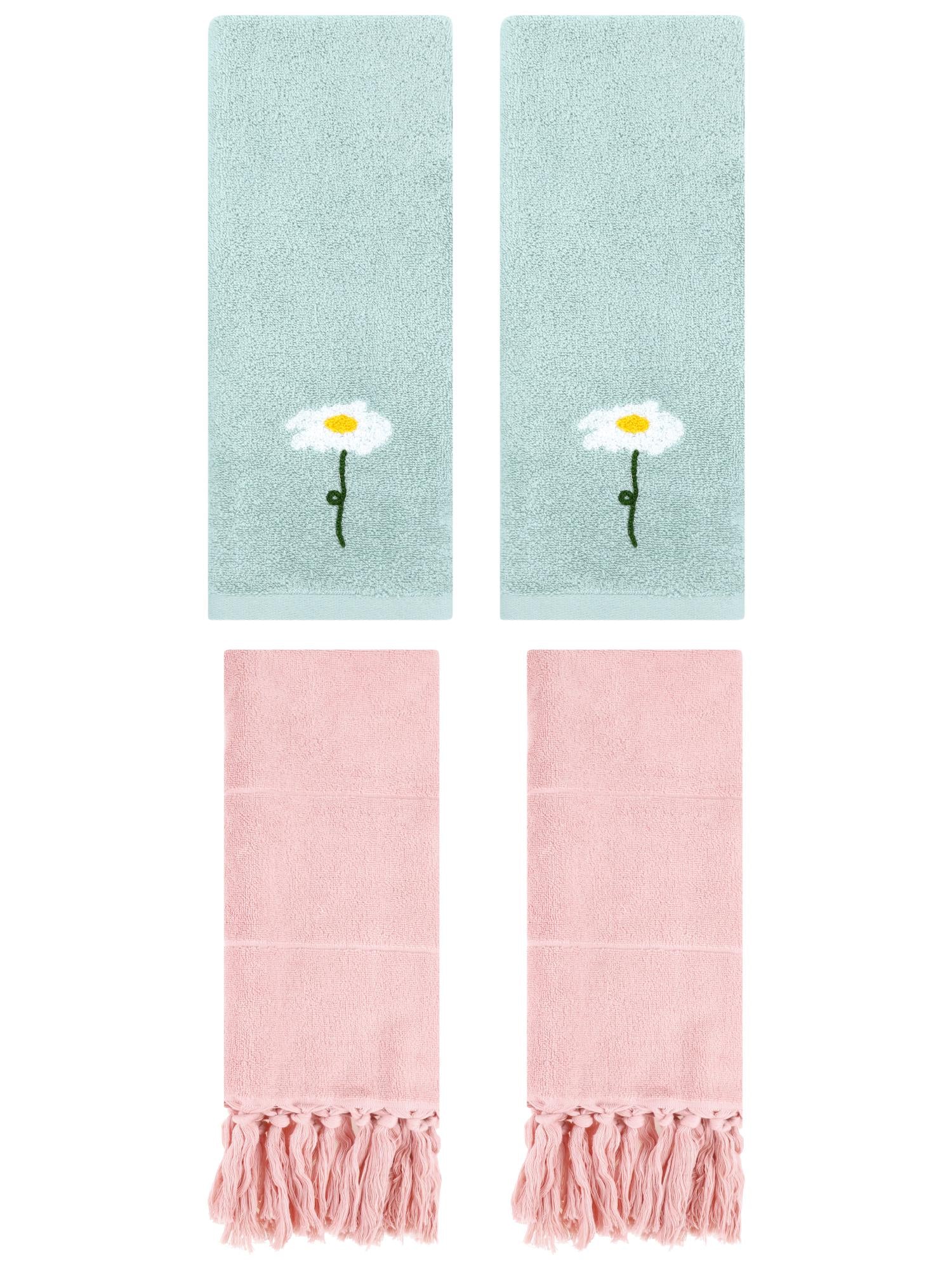 Unique Bargains 4 Pcs Soft Bath Towel Set Pink/Blue 14" x 30"/13" x 30"