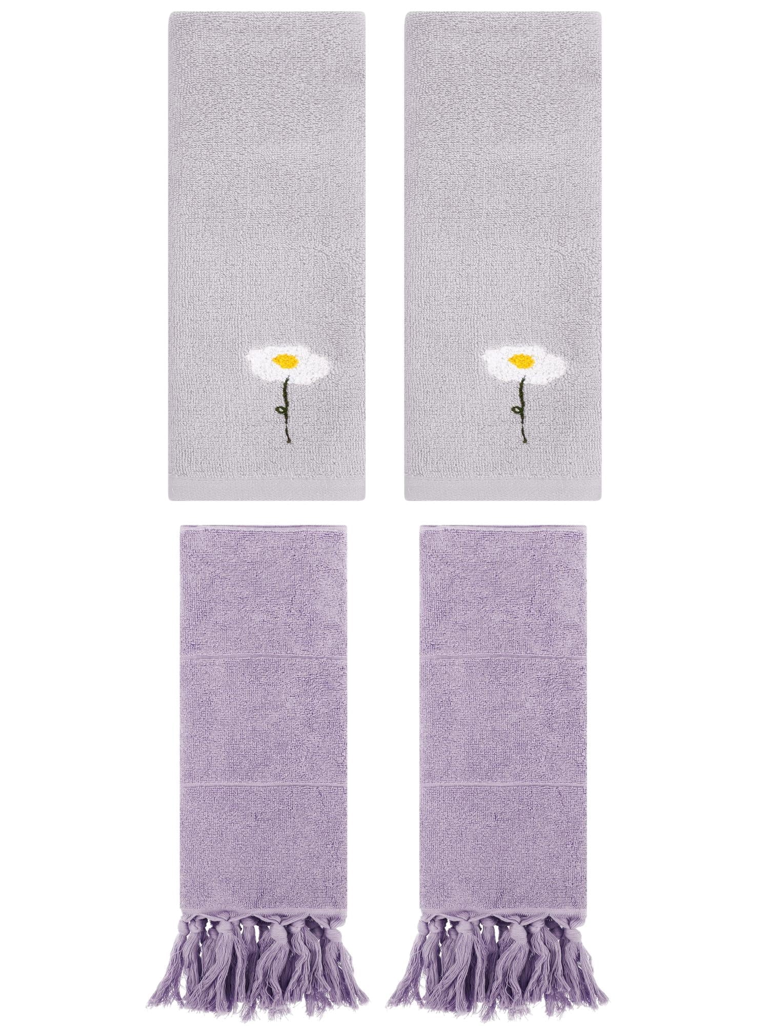 Unique Bargains 4 Pcs Soft Bath Towel Set Purple/Grey 14" x 30"/13" x 30"