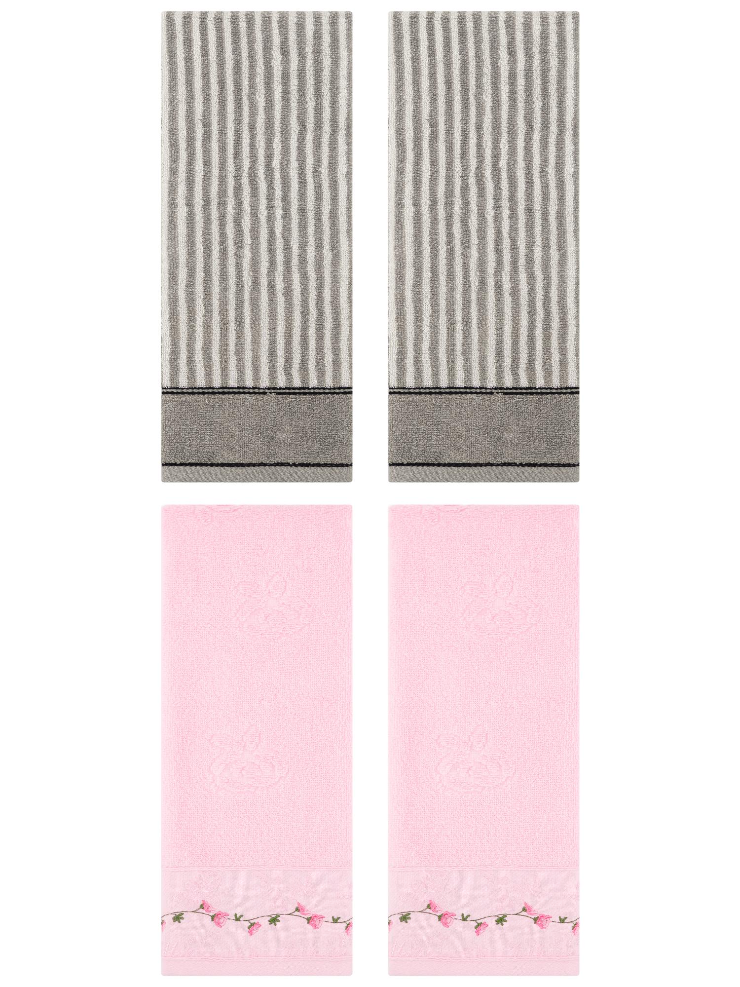 Unique Bargains 4 Pcs Soft Bathroom Hand Towels 13 x 29 Inch Grey/Pink