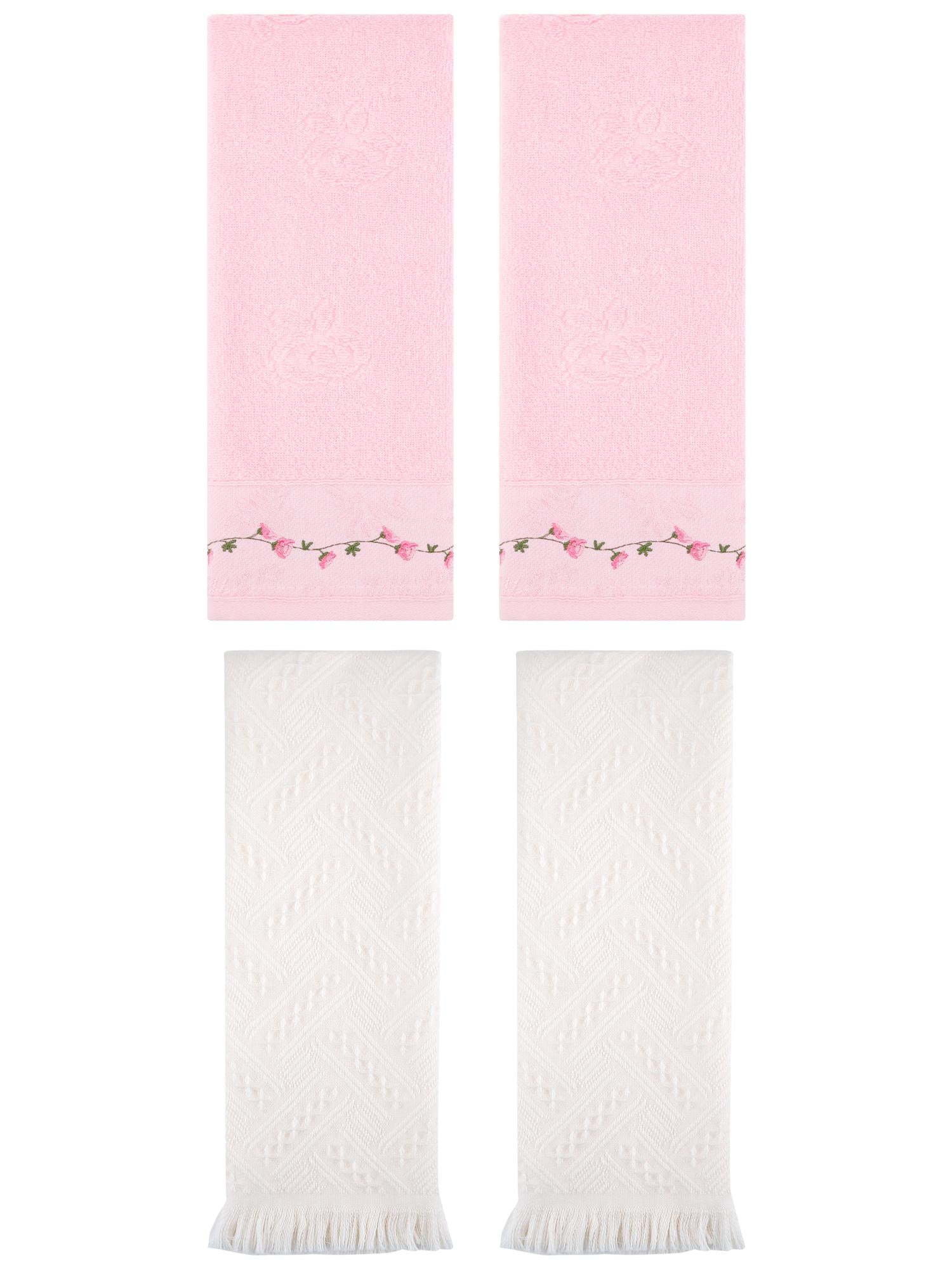 Unique Bargains 4 Pcs Soft Bathroom Hand Towels 13" x 29" Pink/White