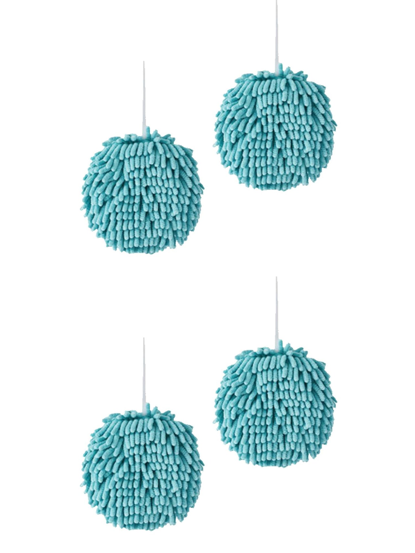 Unique Bargains 4 Pcs Soft Chenille Ball Hand Towels Blue 6" x 6"