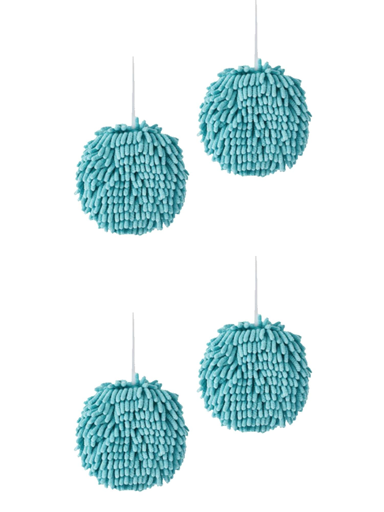 Unique Bargains 4 Pcs Soft Chenille Ball Hand Towels Blue 6" x 6"