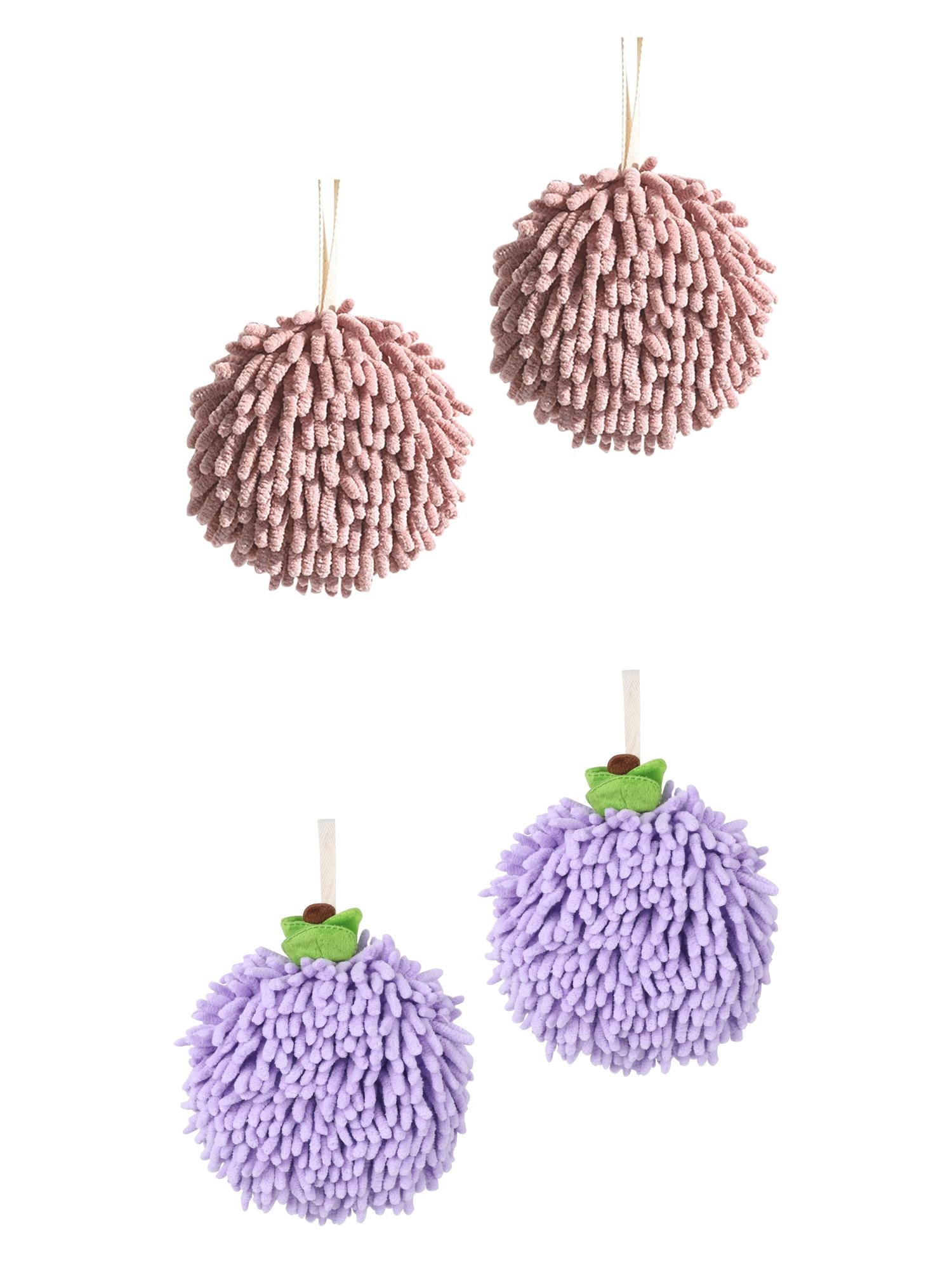 Unique Bargains 4 Pcs Soft Chenille Ball Hand Towels Dark Pink/Purple 6" x 6"