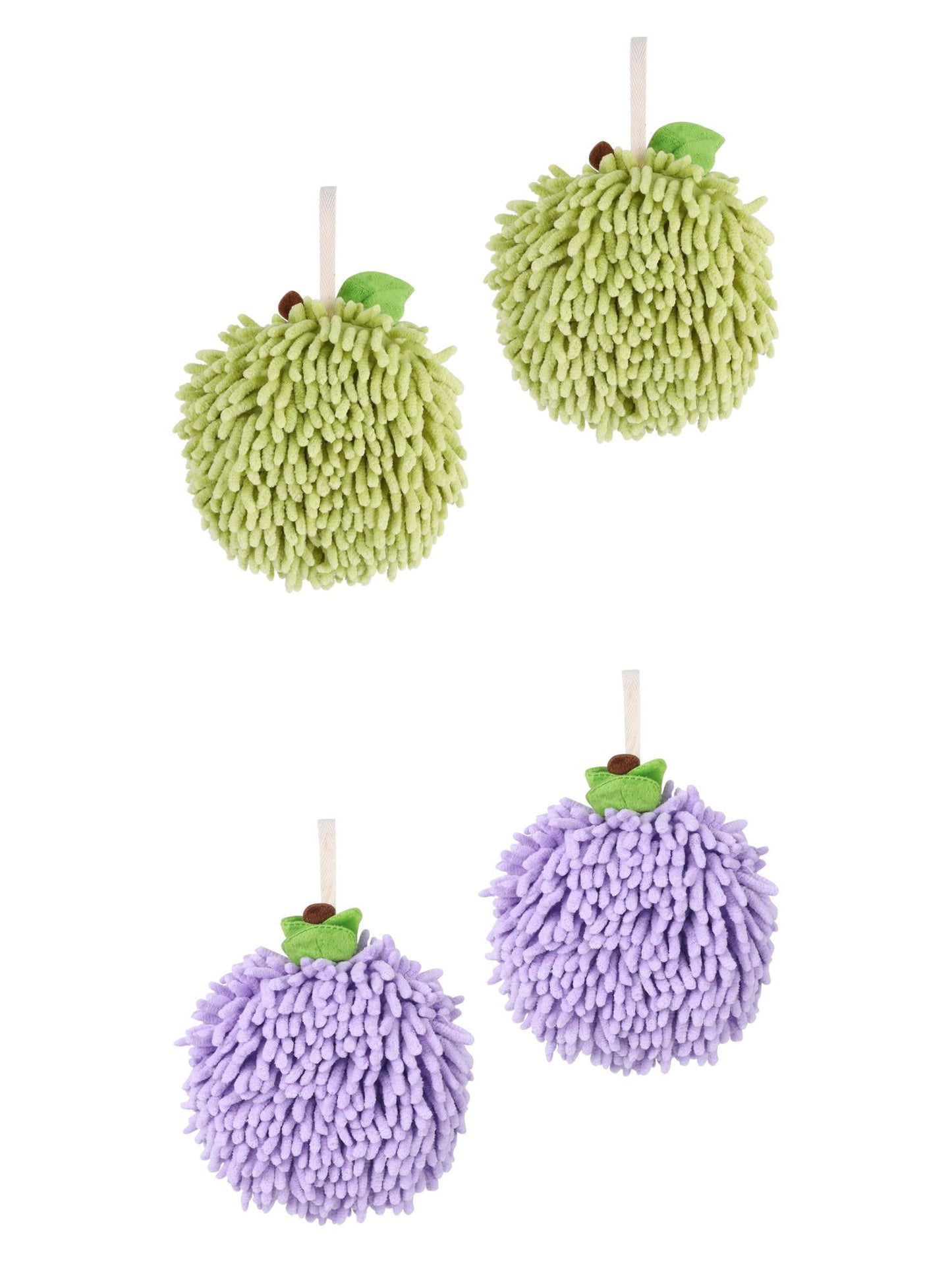 Unique Bargains 4 Pcs Soft Chenille Ball Hand Towels Green/Purple 6" x 6"