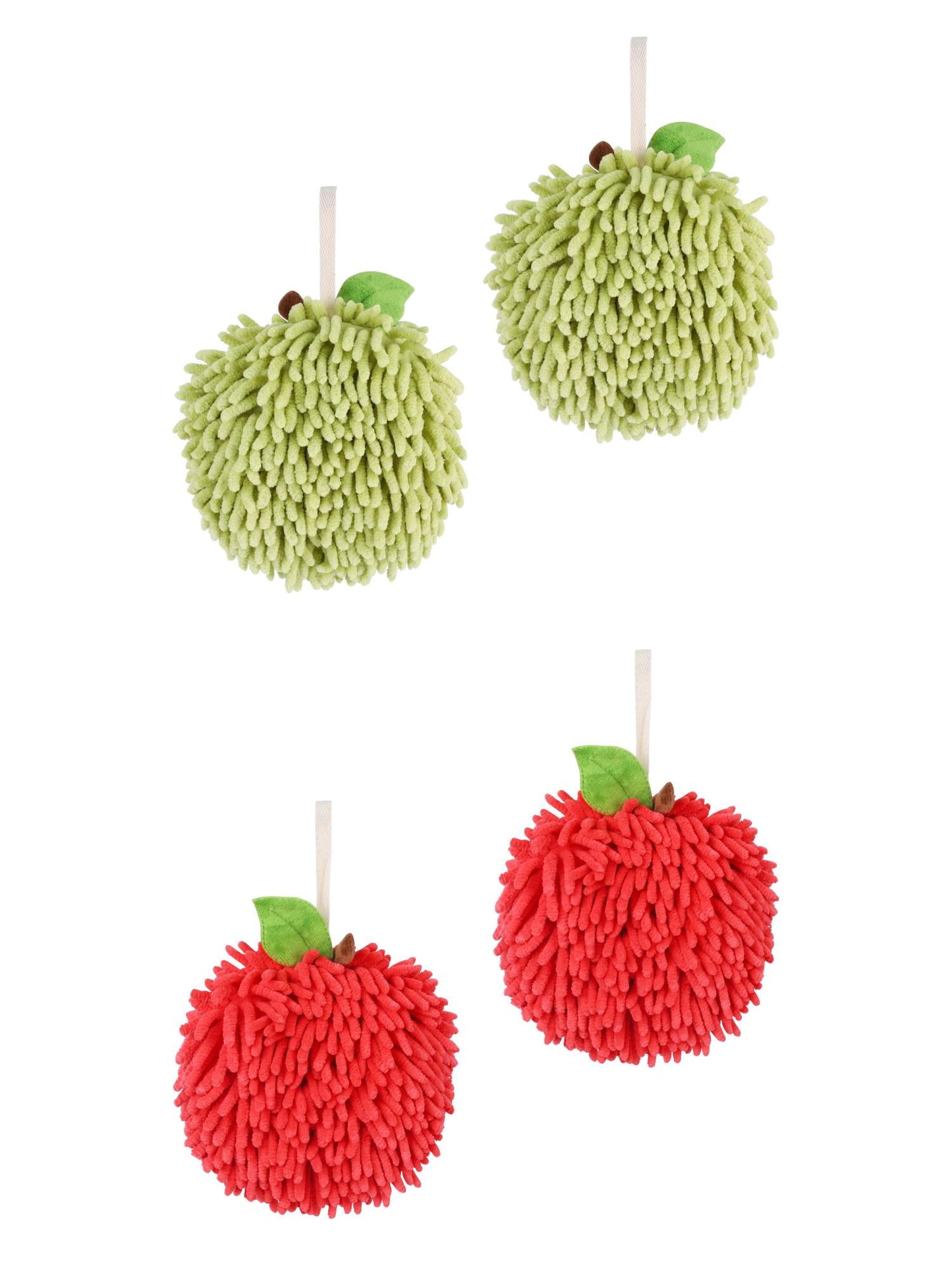 Unique Bargains 4 Pcs Soft Chenille Ball Hand Towels Green/Red 6" x 6"