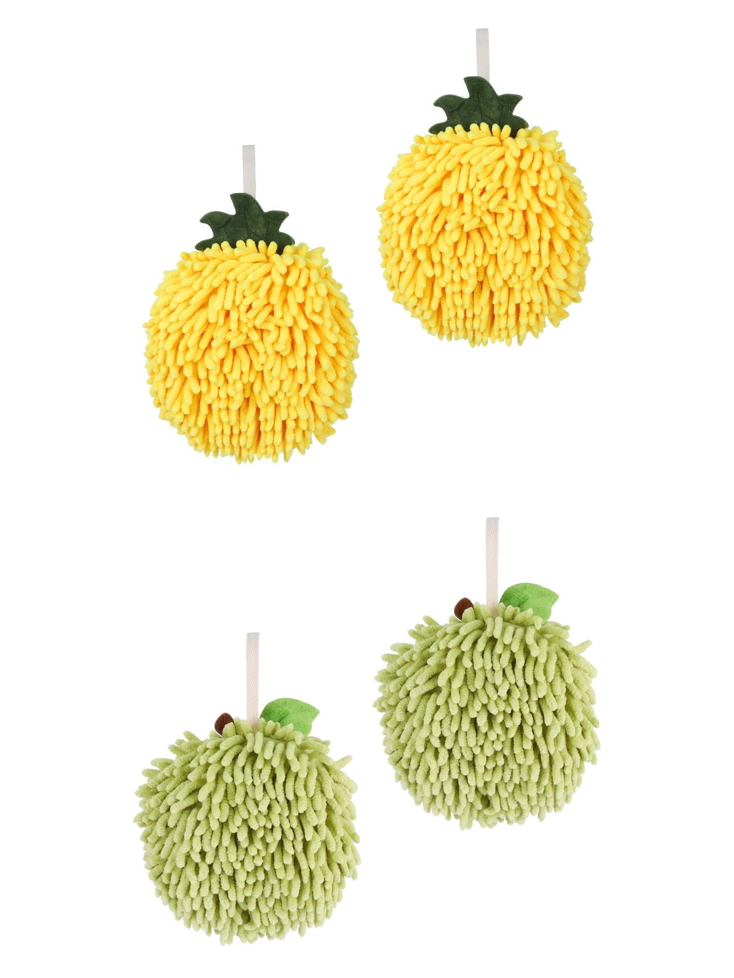 Unique Bargains 4 Pcs Soft Chenille Ball Hand Towels Green/Yellow 6" x 6"