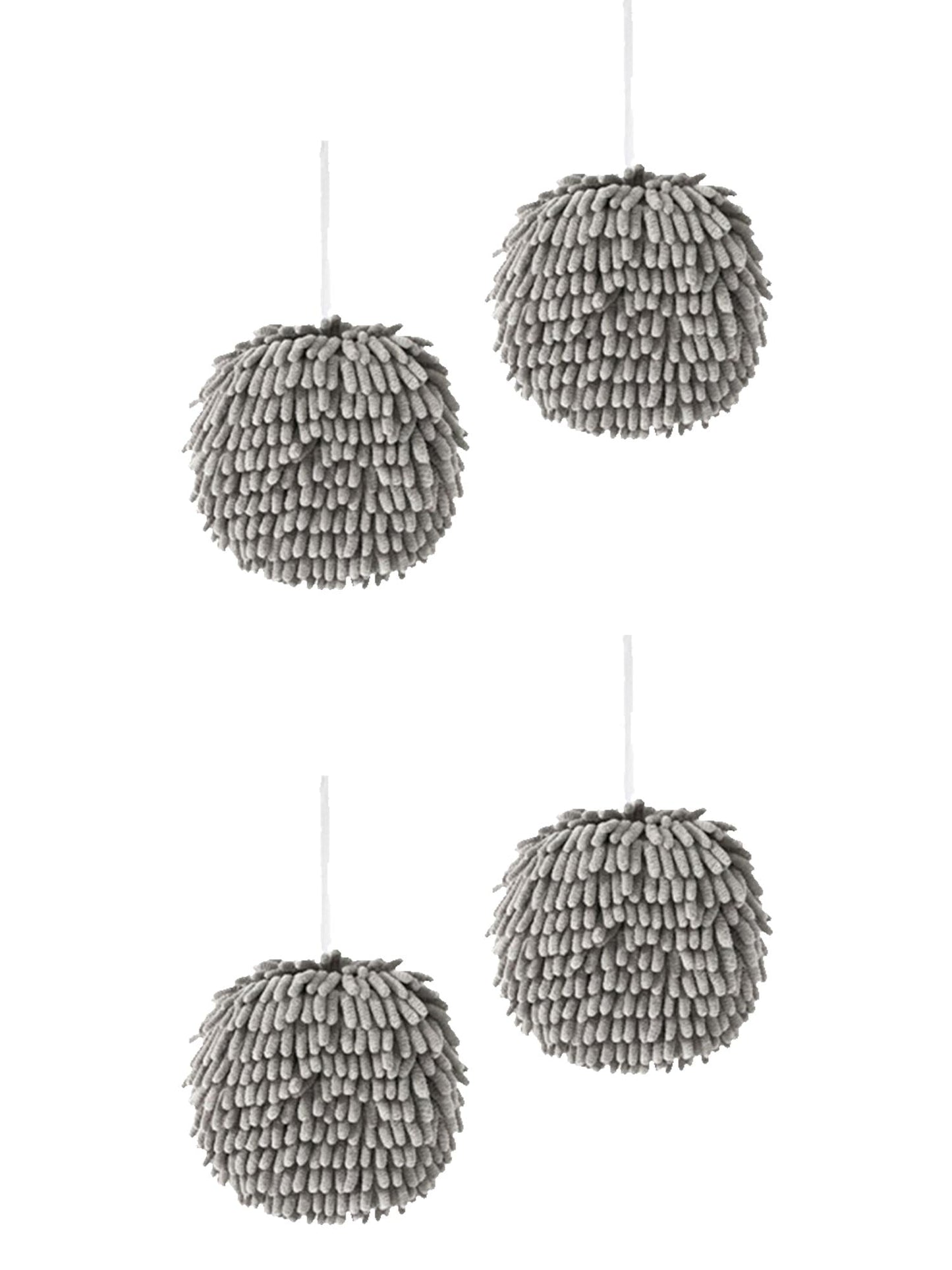 Unique Bargains 4 Pcs Soft Chenille Ball Hand Towels Grey 6" x 6"