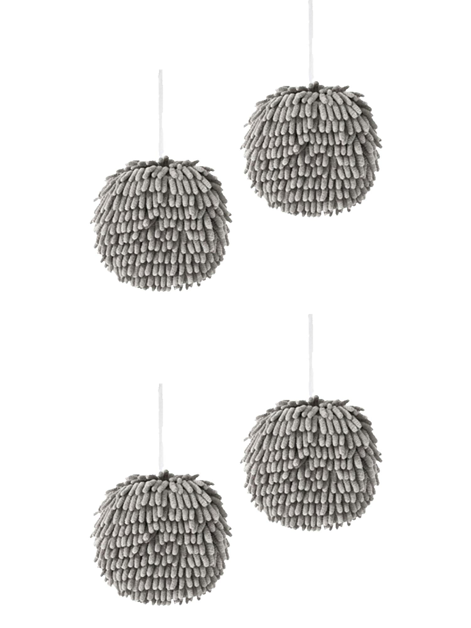 Unique Bargains 4 Pcs Soft Chenille Ball Hand Towels Grey 6" x 6"