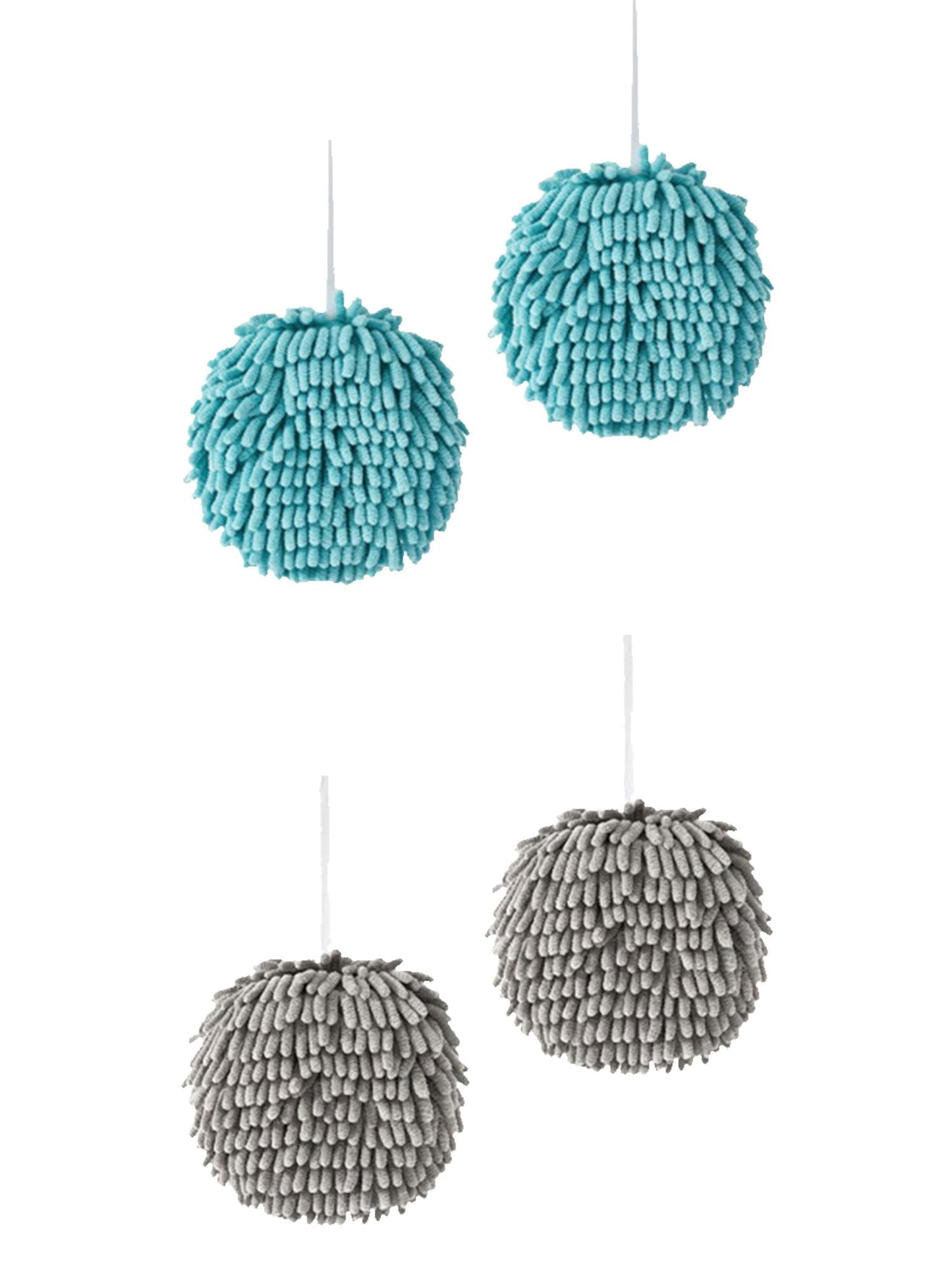 Unique Bargains 4 Pcs Soft Chenille Ball Hand Towels Grey/Blue 6" x 6"