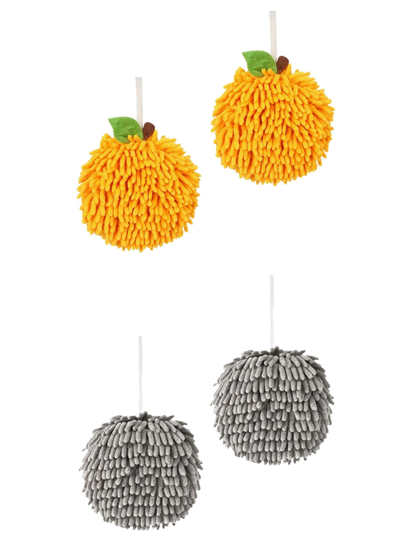 Unique Bargains 4 Pcs Soft Chenille Ball Hand Towels Grey/Orange 6" x 6"