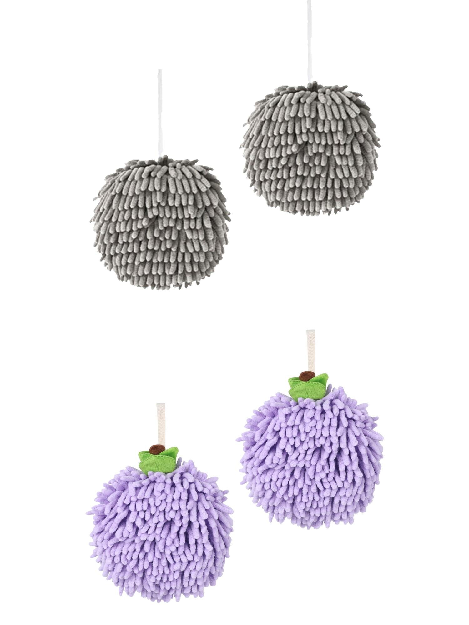 Unique Bargains 4 Pcs Soft Chenille Ball Hand Towels Grey/Purple 6" x 6"