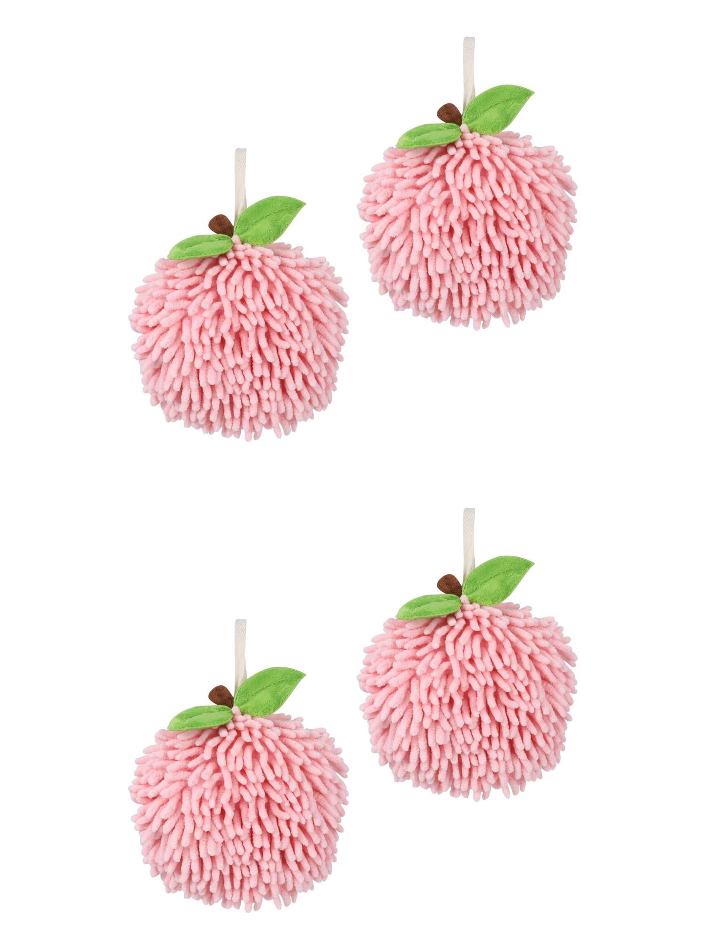 Unique Bargains 4 Pcs Soft Chenille Ball Hand Towels Pink 6" x 6"