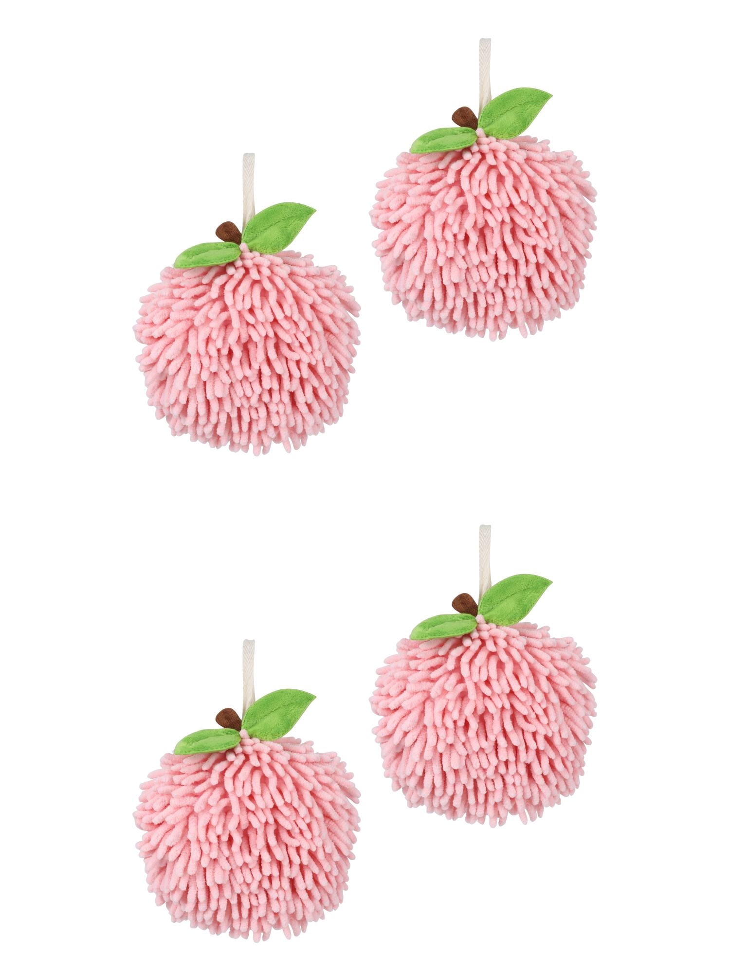 Unique Bargains 4 Pcs Soft Chenille Ball Hand Towels Pink 6" x 6"