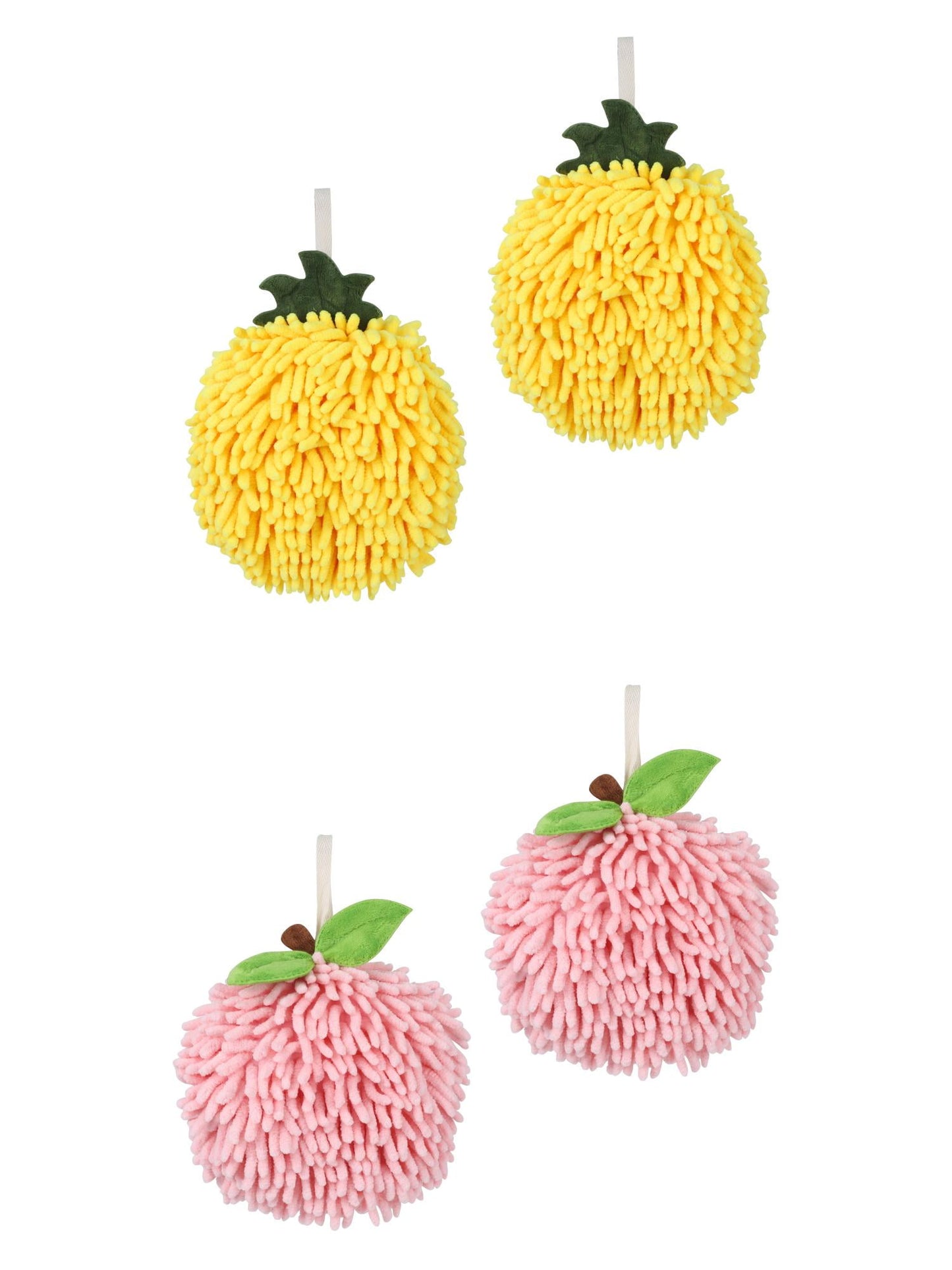 Unique Bargains 4 Pcs Soft Chenille Ball Hand Towels Pink/Yellow 6" x 6"