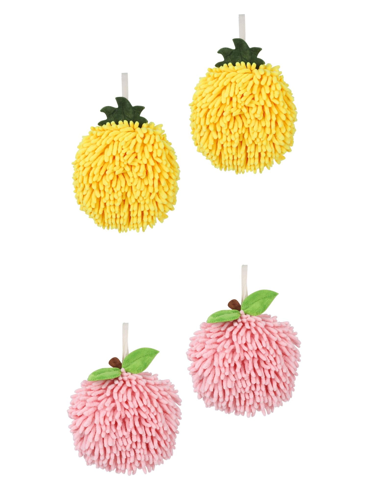 Unique Bargains 4 Pcs Soft Chenille Ball Hand Towels Pink/Yellow 6" x 6"