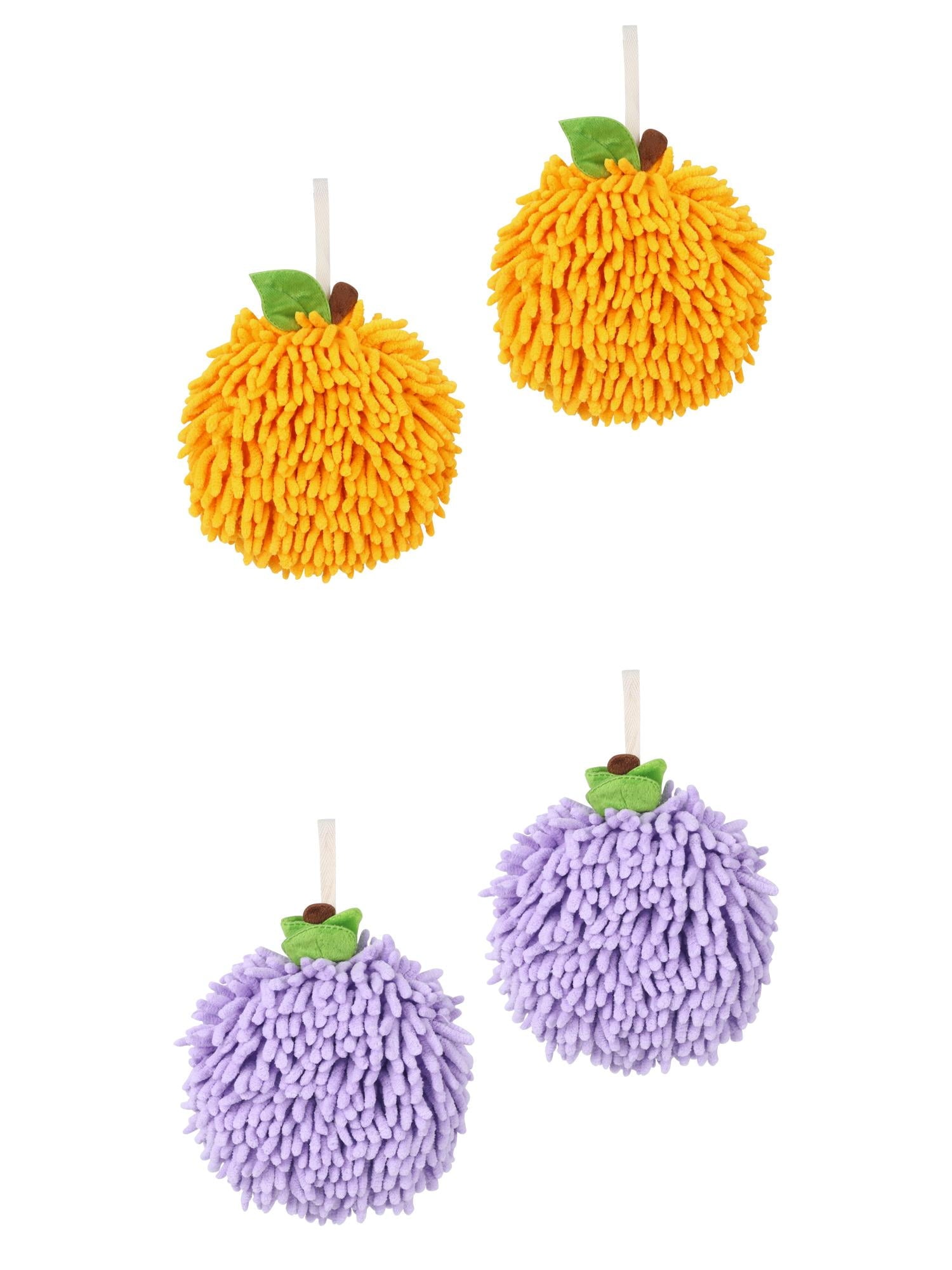 Unique Bargains 4 Pcs Soft Chenille Ball Hand Towels Purple/Orange 6" x 6"