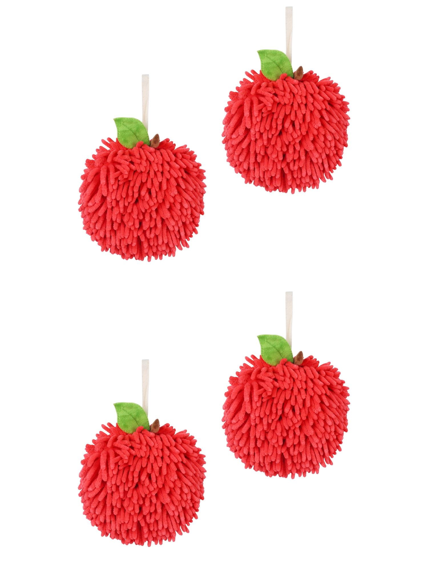 Unique Bargains 4 Pcs Soft Chenille Ball Hand Towels Red 6" x 6"