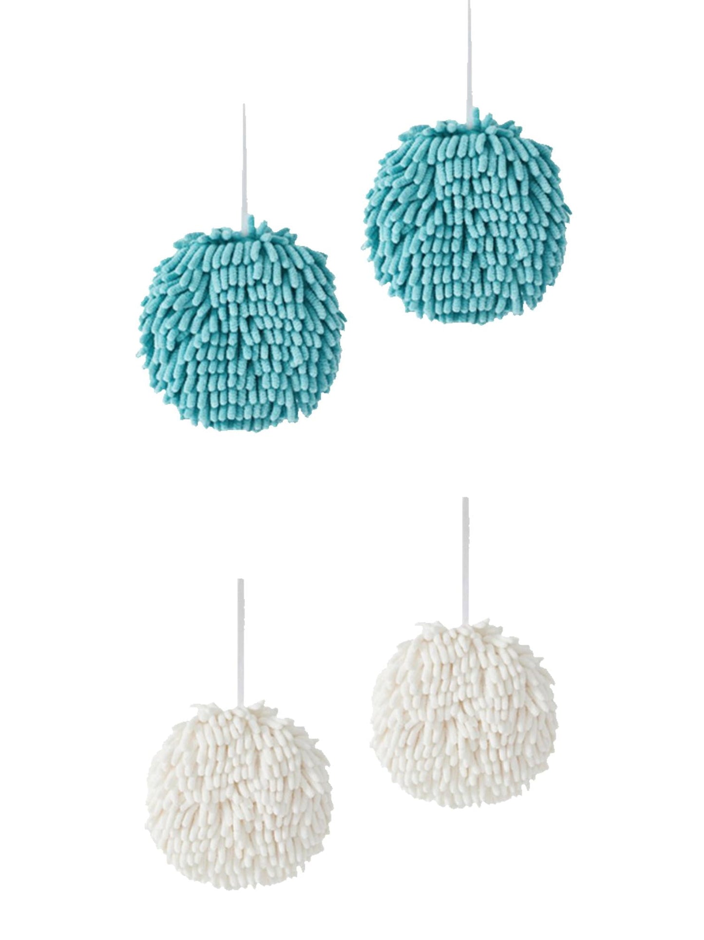 Unique Bargains 4 Pcs Soft Chenille Ball Hand Towels White/Blue 6" x 6"