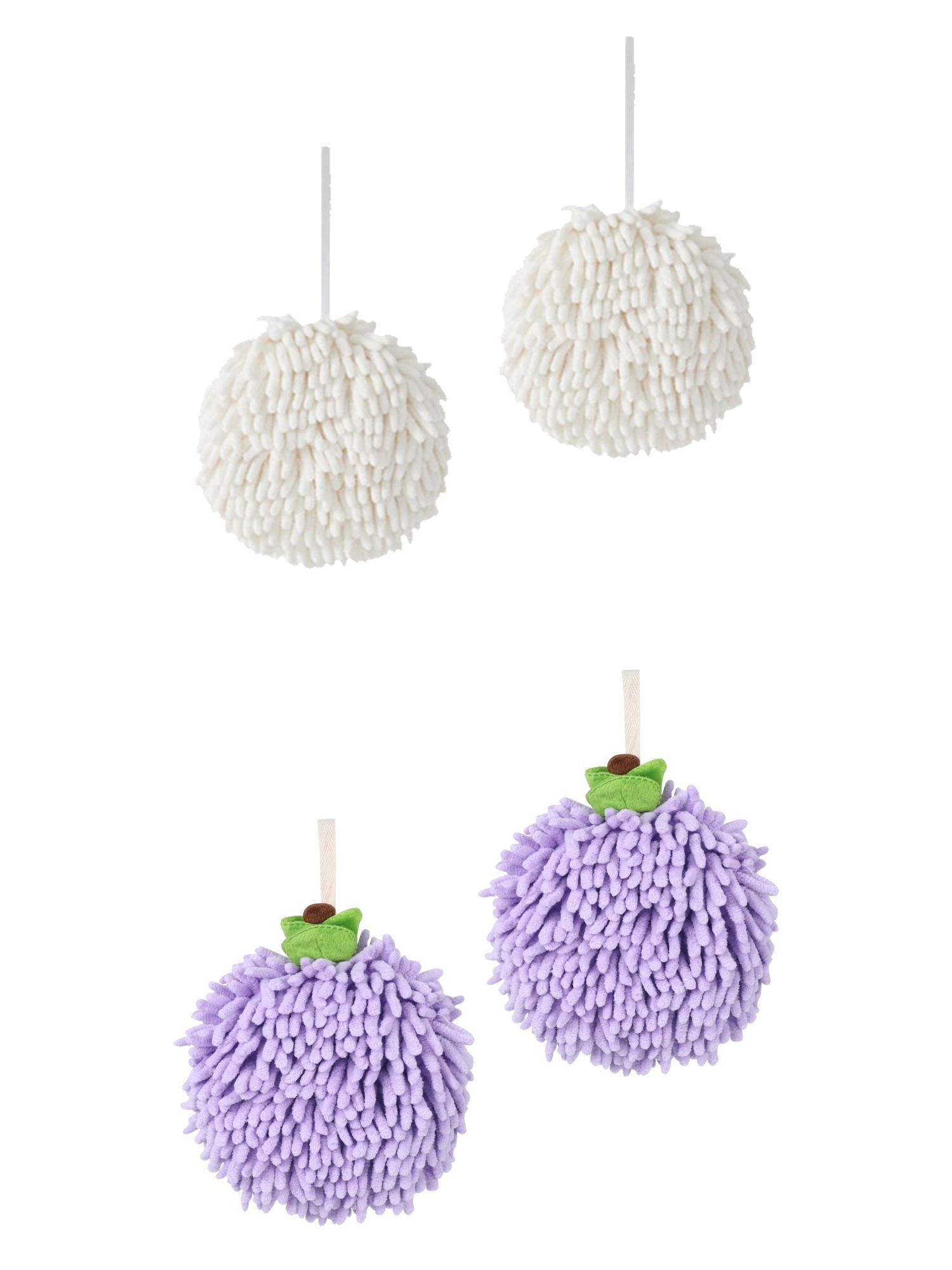 Unique Bargains 4 Pcs Soft Chenille Ball Hand Towels White/Purple 6" x 6"