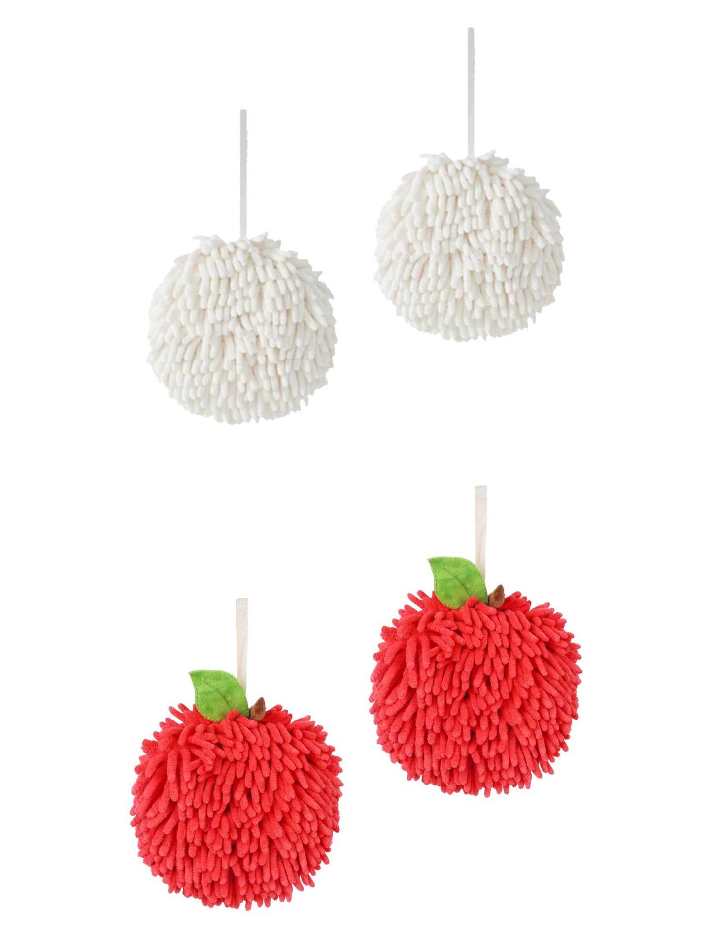 Unique Bargains 4 Pcs Soft Chenille Ball Hand Towels White/Red 6" x 6"