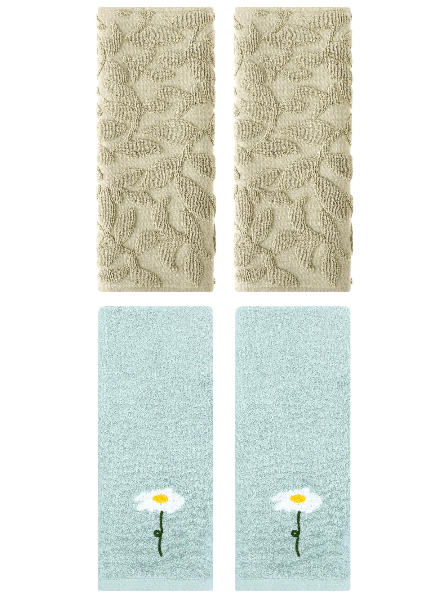Unique Bargains 4 Pcs Soft Cotton Hand Towels Blue/Khaki 13" x 30"/14" x 30"