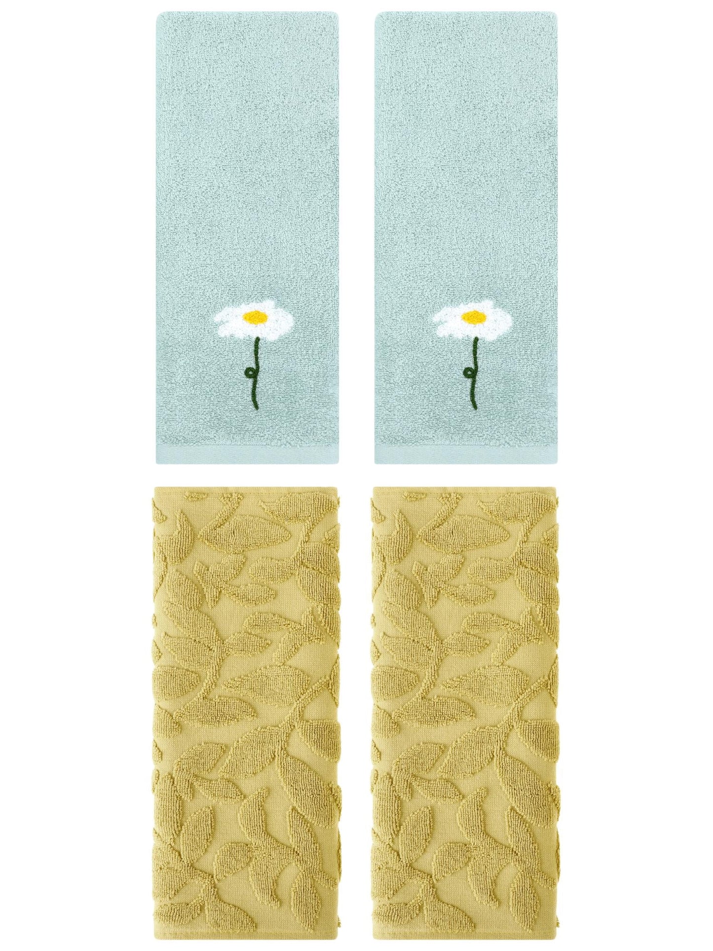 Unique Bargains 4 Pcs Soft Cotton Hand Towels Blue/Yellow 13" x 30"/14" x 30"