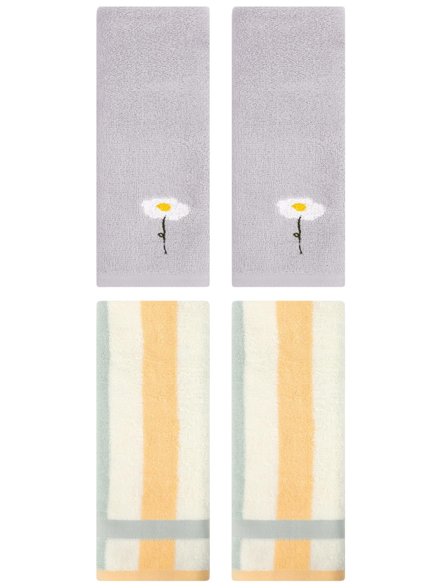 Unique Bargains 4 Pcs Soft Cotton Hand Towels Grey/Blue Orange 13" x 30"/13" x 29"