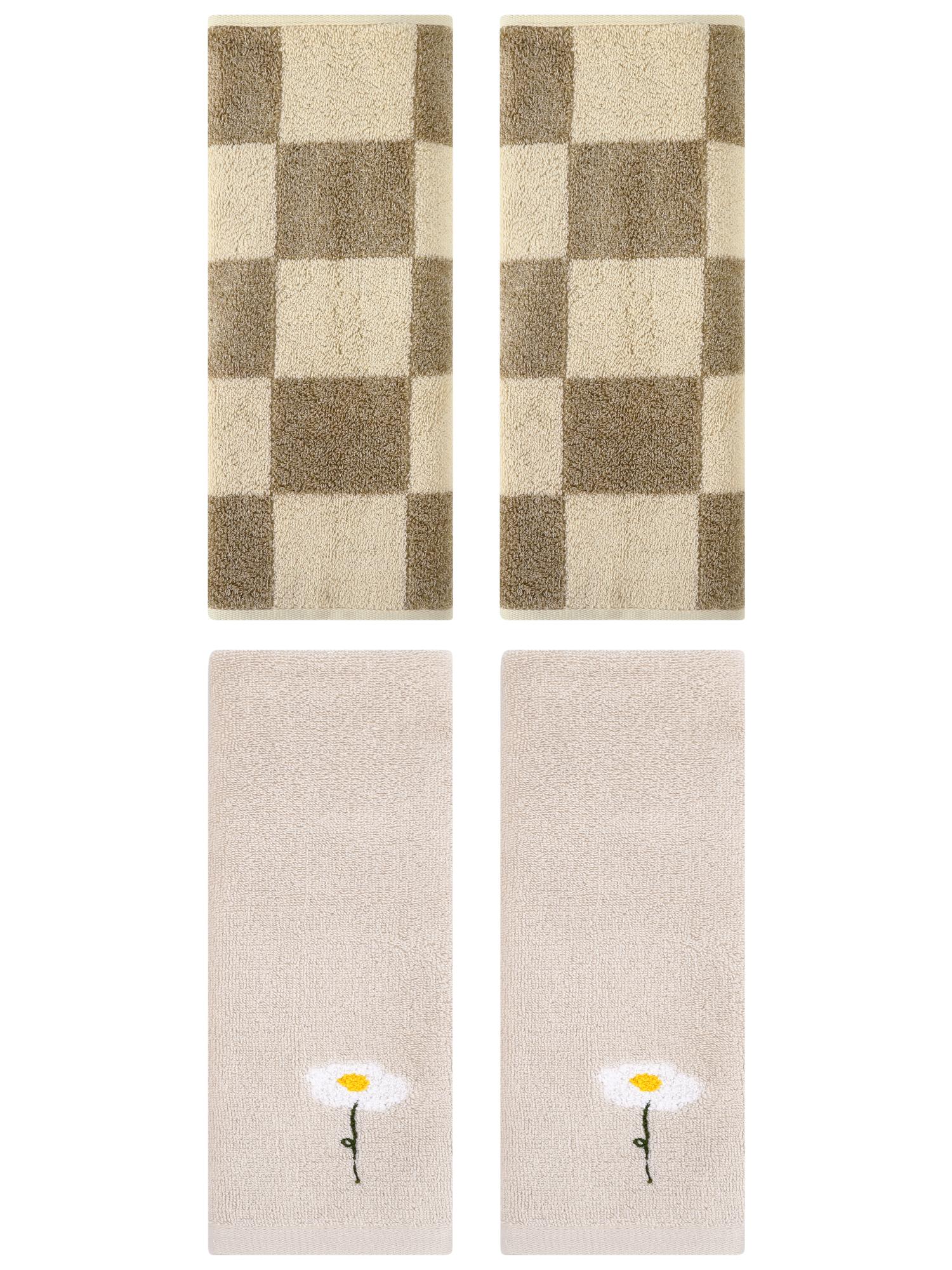 Unique Bargains 4 Pcs Soft Cotton Hand Towels Light Brown/Brown 13" x 30"/14" x 28"
