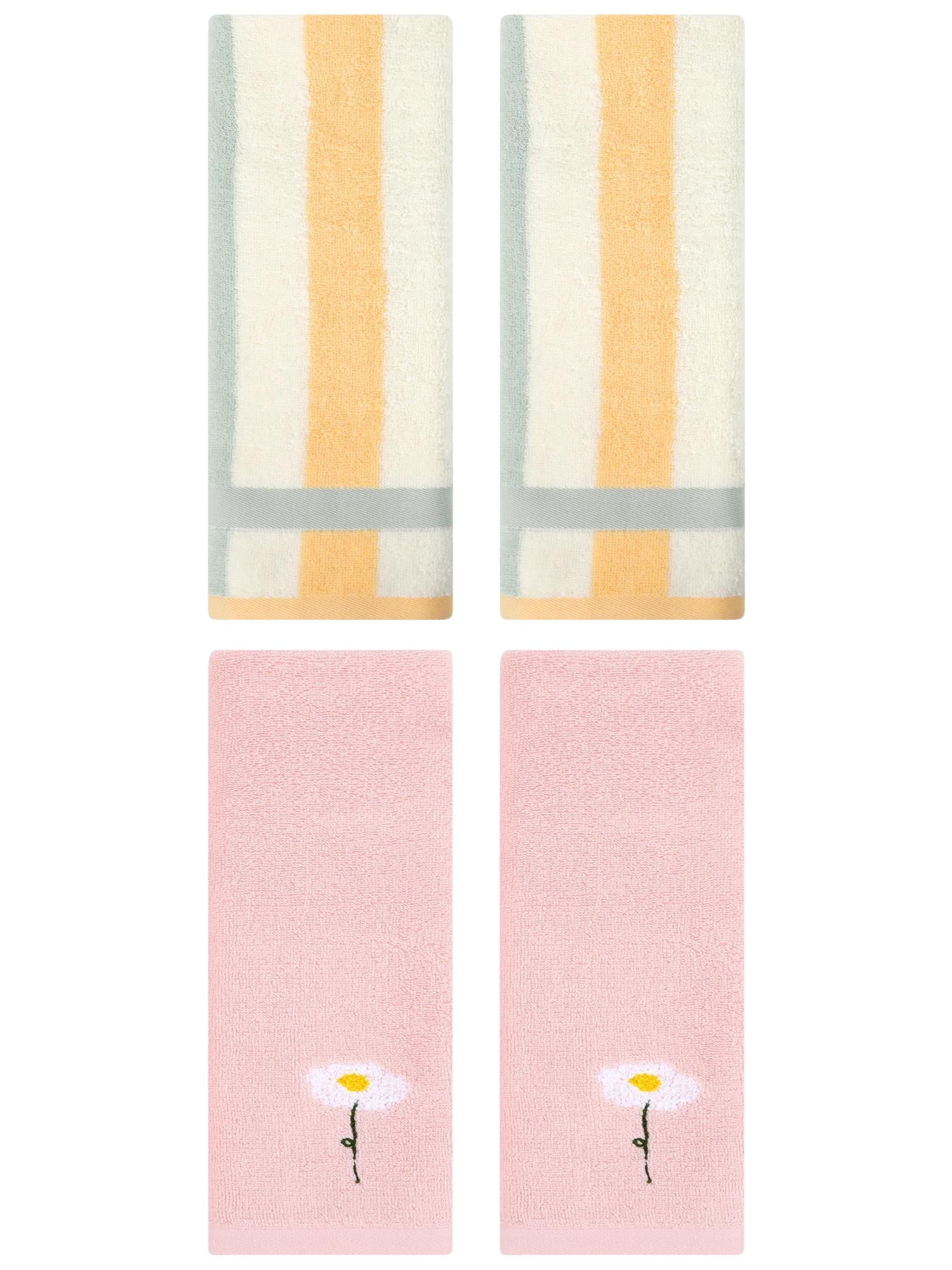 Unique Bargains 4 Pcs Soft Cotton Hand Towels Pink/Blue Orange 13" x 30"/13" x 29"