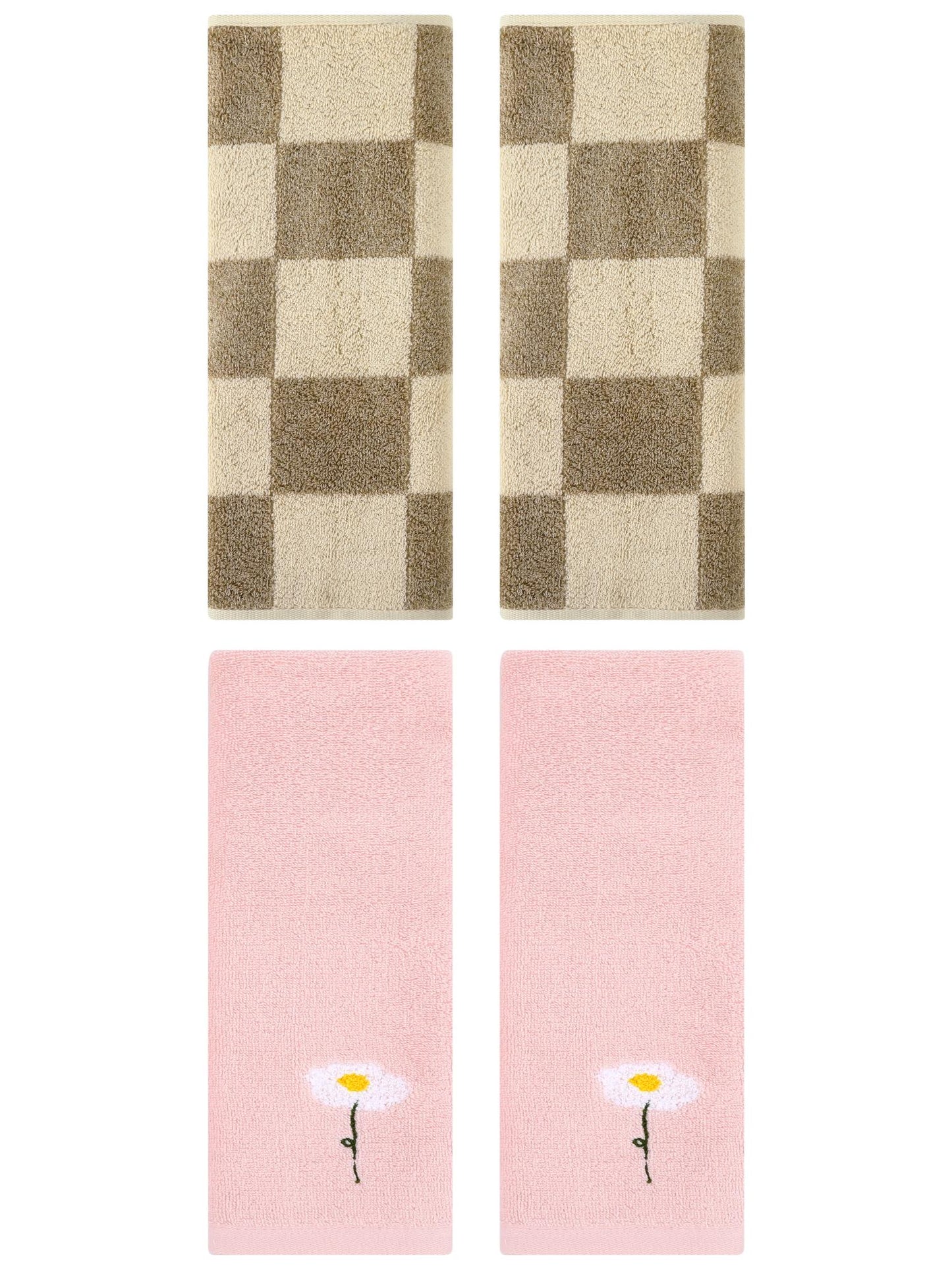Unique Bargains 4 Pcs Soft Cotton Hand Towels Pink/Brown 13" x 30"/14" x 28"