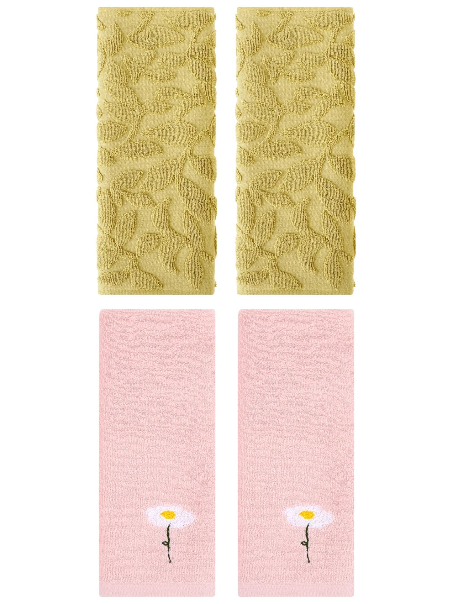 Unique Bargains 4 Pcs Soft Cotton Hand Towels Pink/Yellow 13" x 30"/14" x 30"