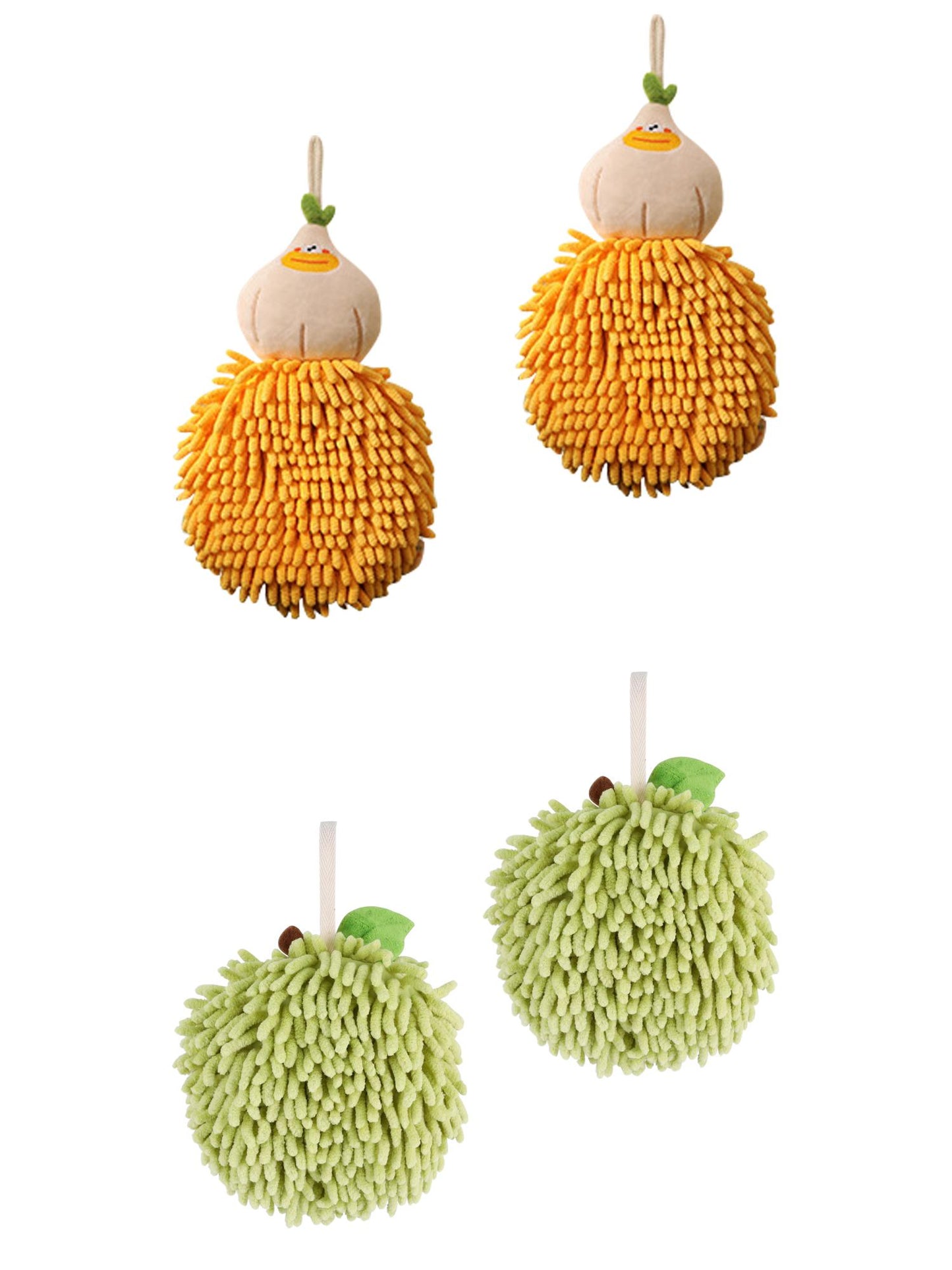Unique Bargains 4 Pcs Soft Fluffy Ball Hand Towels Green/Orange 6" x 6"/7" x 9"