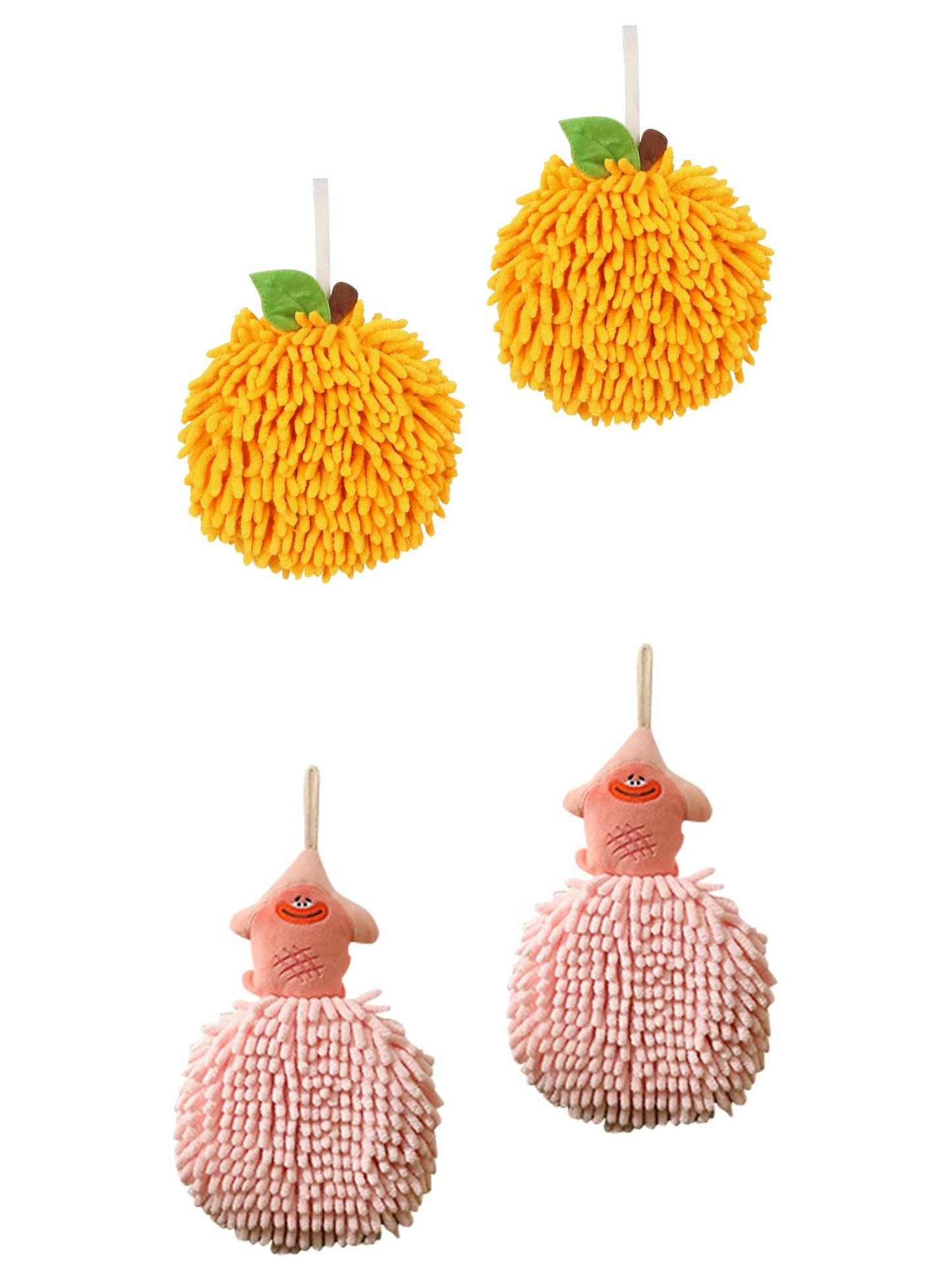 Unique Bargains 4 Pcs Soft Fluffy Ball Hand Towels Orange/Pink 6" x 6"/7" x 9"