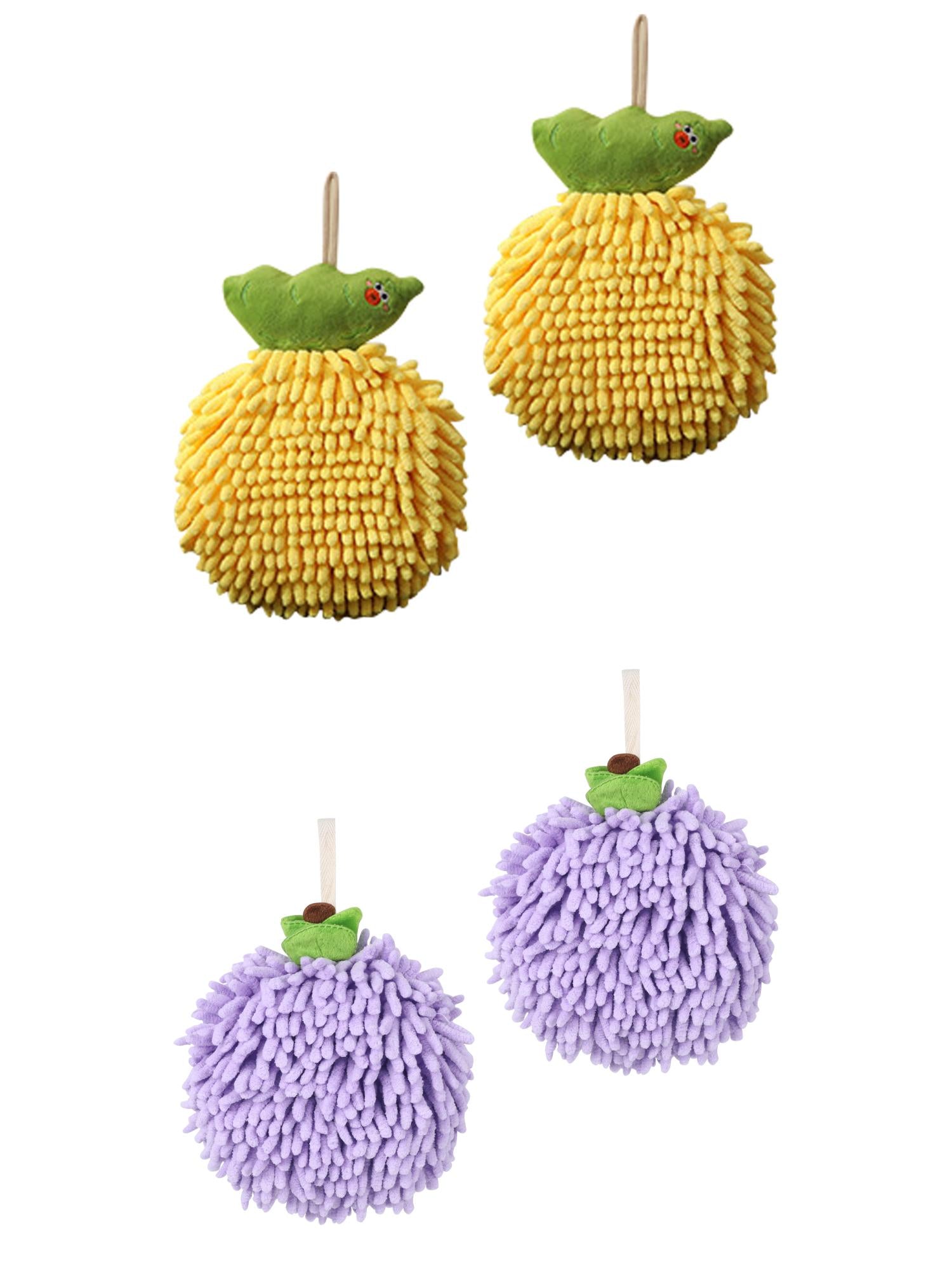 Unique Bargains 4 Pcs Soft Fluffy Ball Hand Towels Purple/Yellow 6" x 6"/7" x 9"