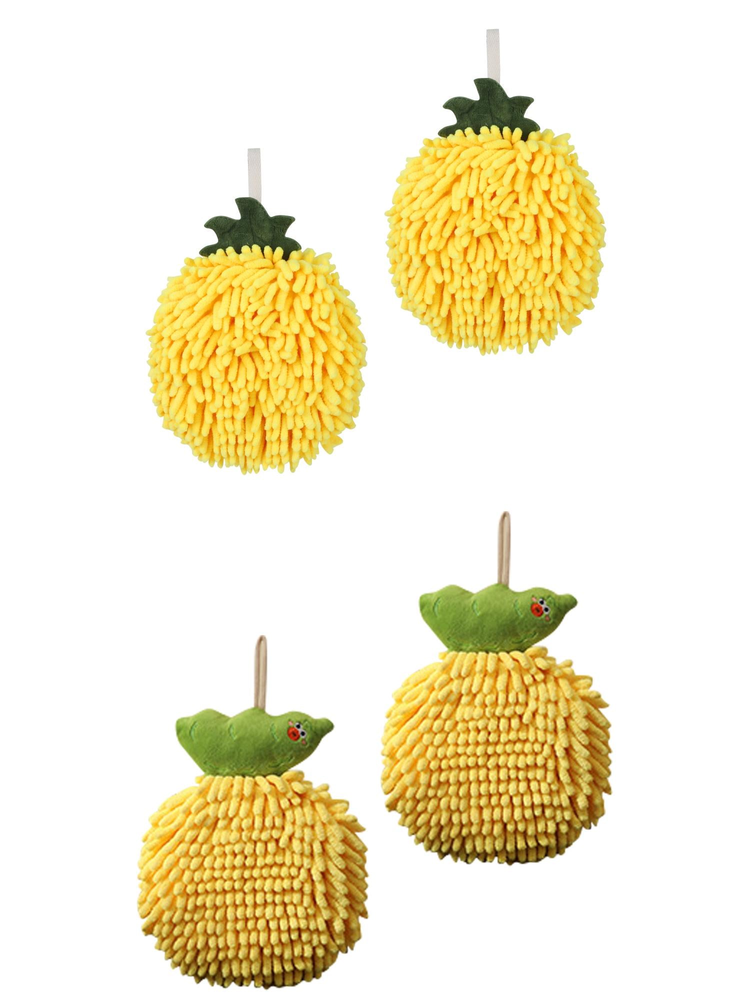 Unique Bargains 4 Pcs Soft Fluffy Ball Hand Towels Yellow 6" x 6"/7" x 9"