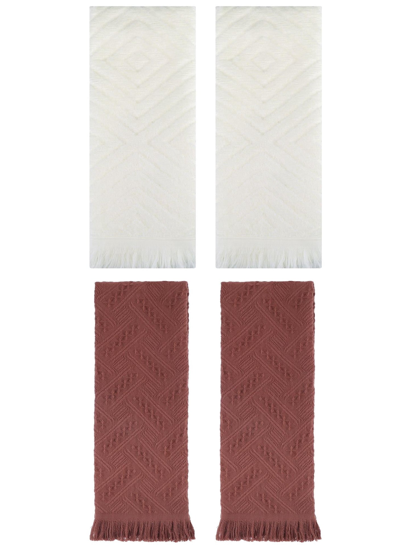 Unique Bargains 4 Pcs Soft Geometric Hand Towels 13" x 29" Beige/Brown