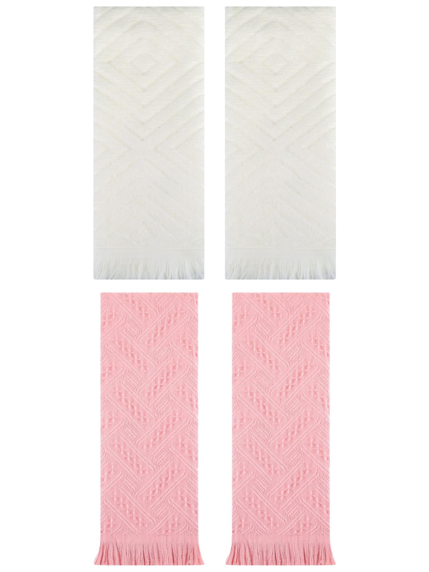 Unique Bargains 4 Pcs Soft Geometric Hand Towels 13" x 29" Beige/Pink