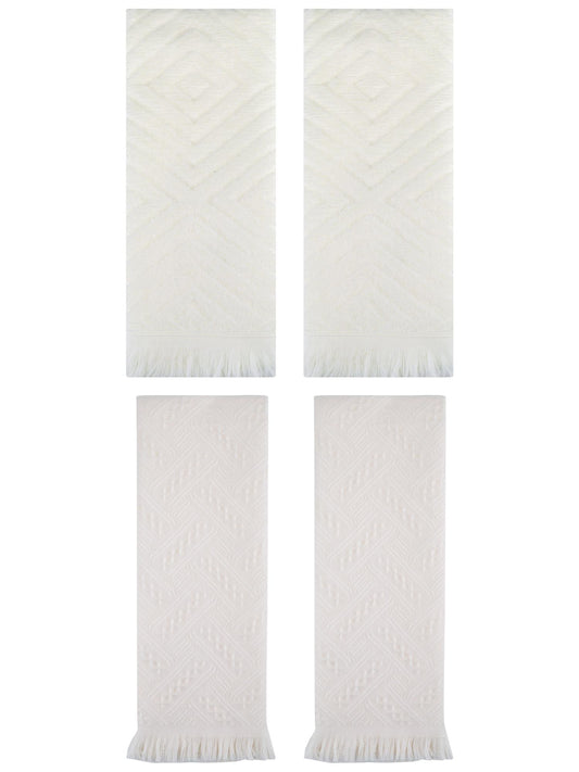 Unique Bargains 4 Pcs Soft Geometric Hand Towels 13" x 29" Beige