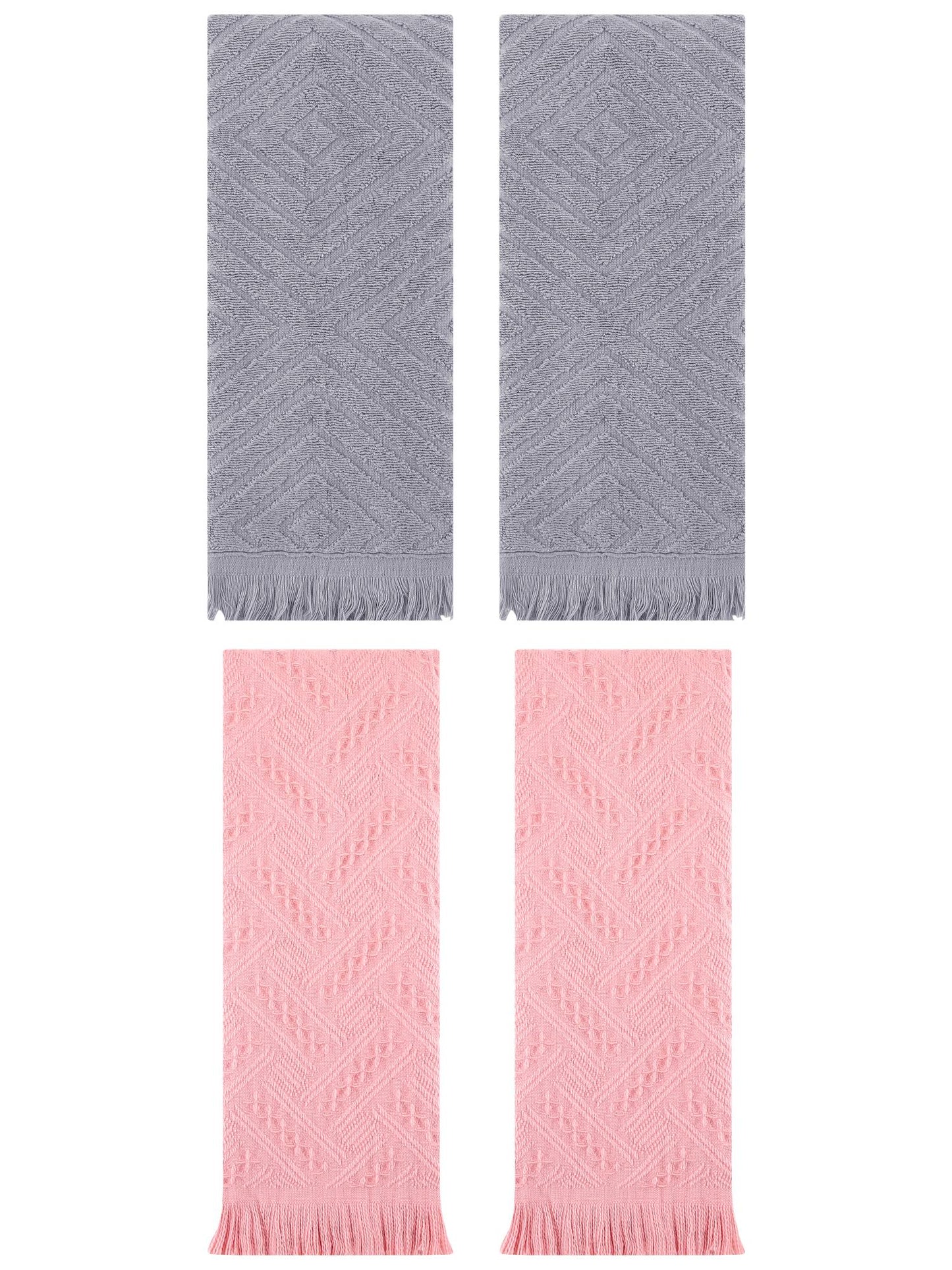 Unique Bargains 4 Pcs Soft Geometric Hand Towels 13" x 29" Grey/Pink