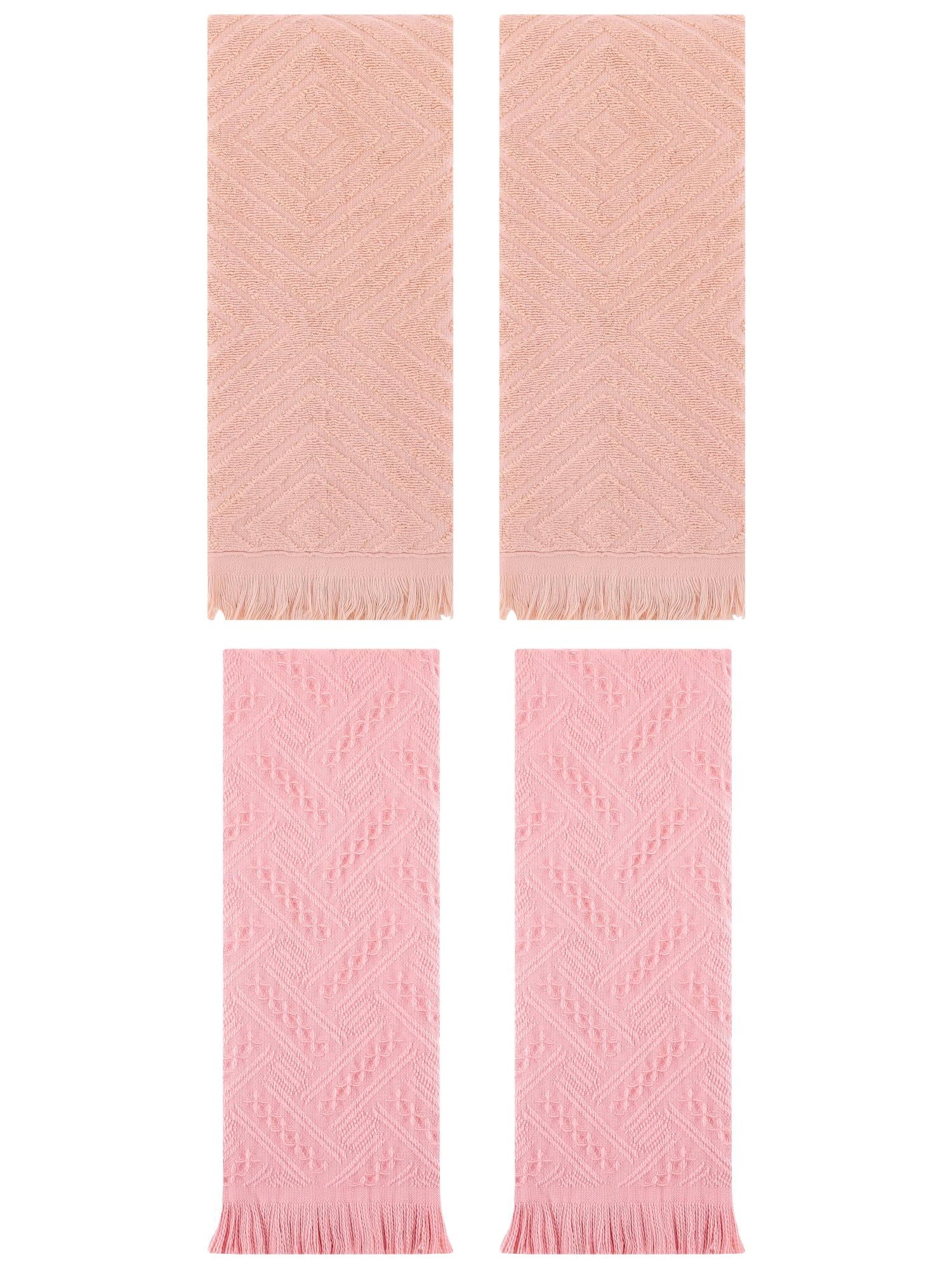 Unique Bargains 4 Pcs Soft Geometric Hand Towels 13" x 29" Orange/Pink