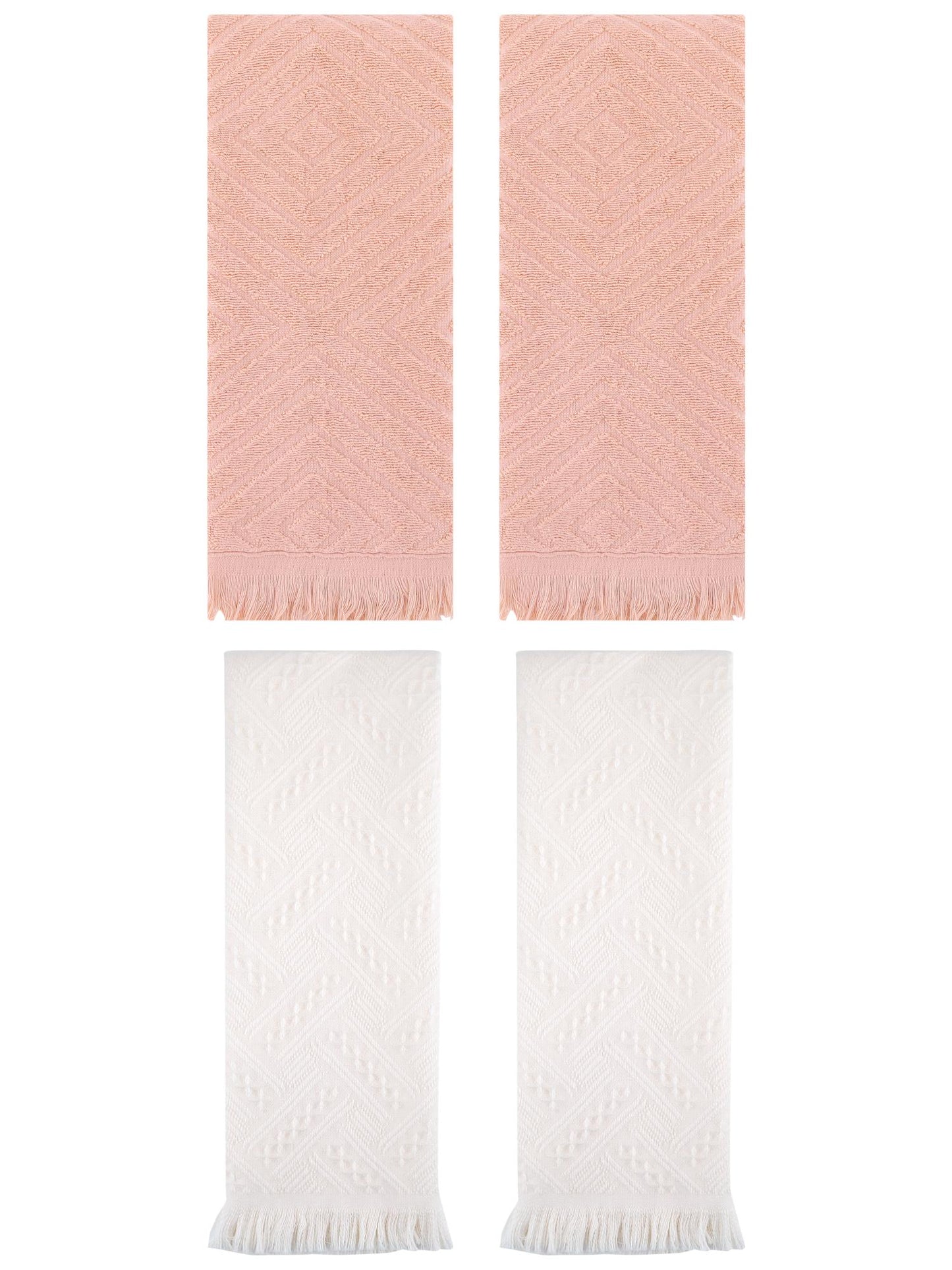 Unique Bargains 4 Pcs Soft Geometric Hand Towels 13" x 29" Orange/White