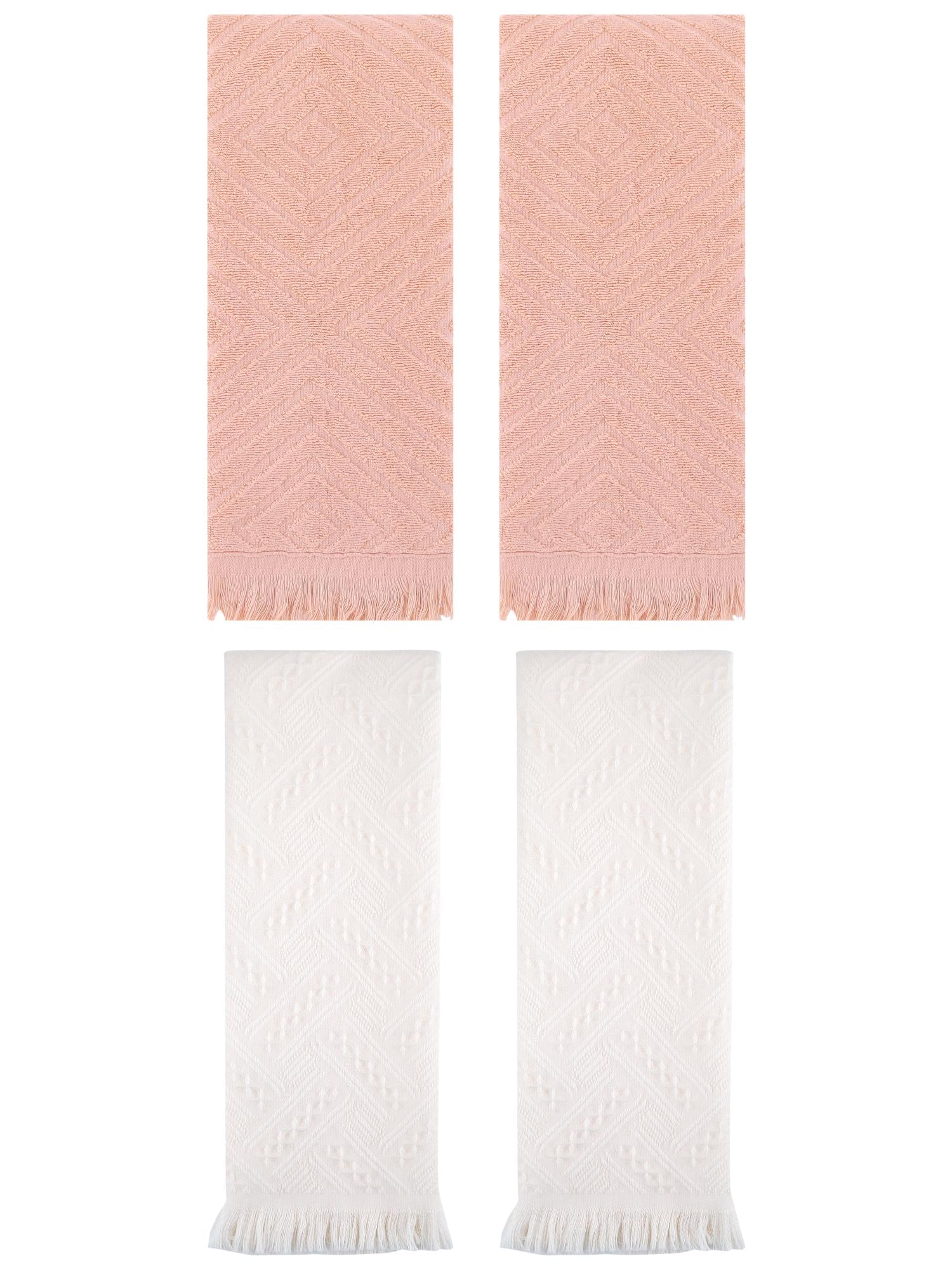 Unique Bargains 4 Pcs Soft Geometric Hand Towels 13" x 29" Orange/White