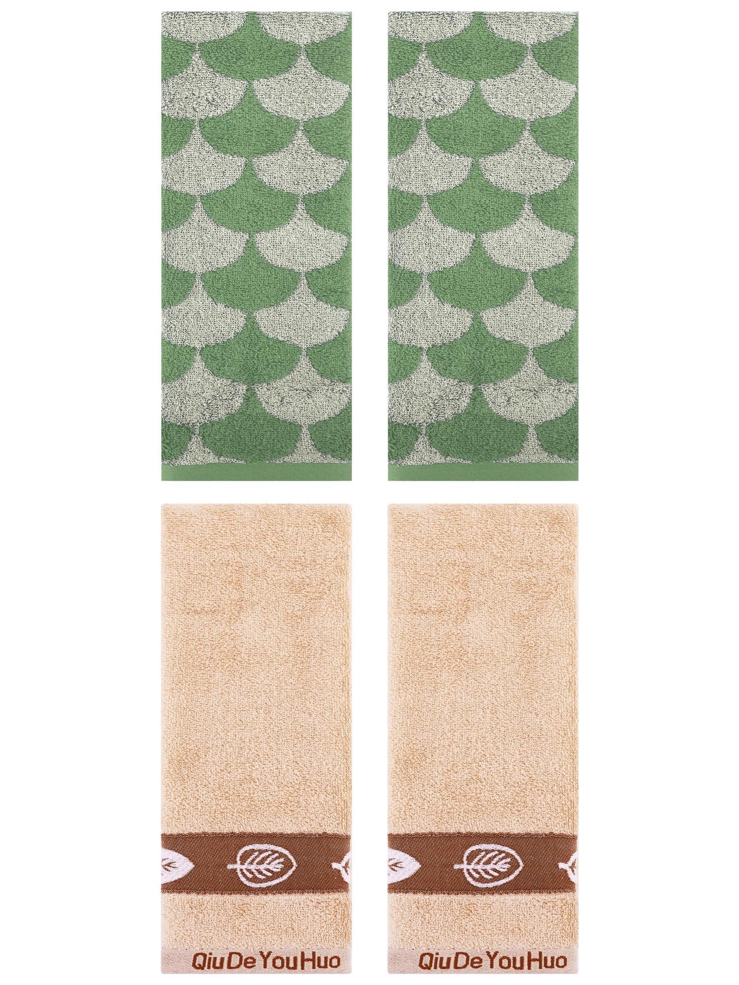 Unique Bargains 4 Pcs Soft Geometric and Leaves Hand Towel Set 13" x 29" Green/Brown
