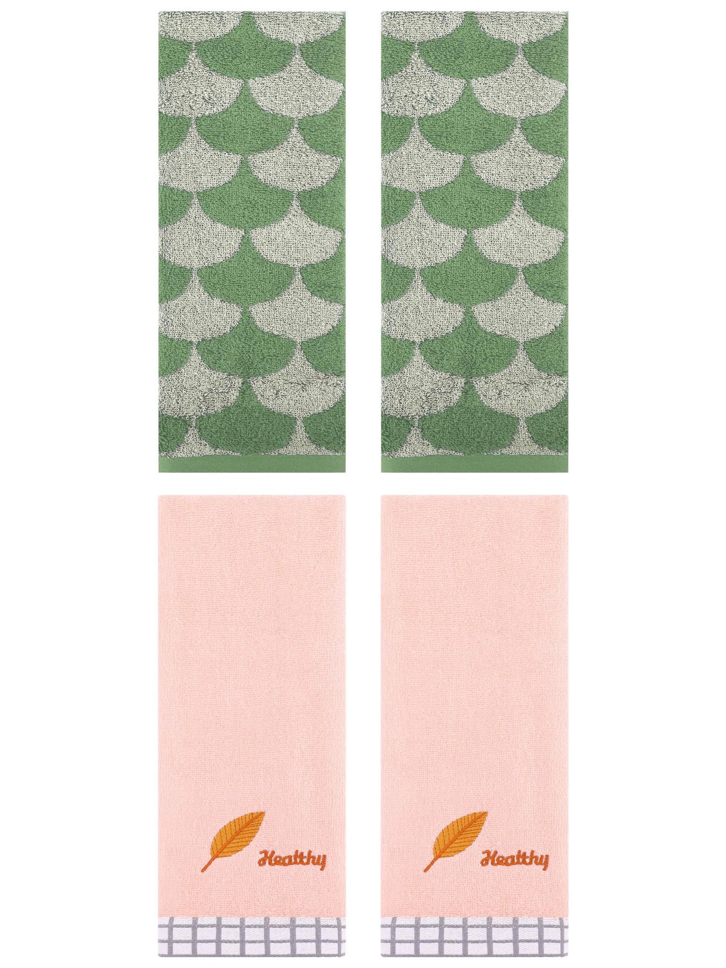 Unique Bargains 4 Pcs Soft Hand Towel 13" x 29" Green/Pink