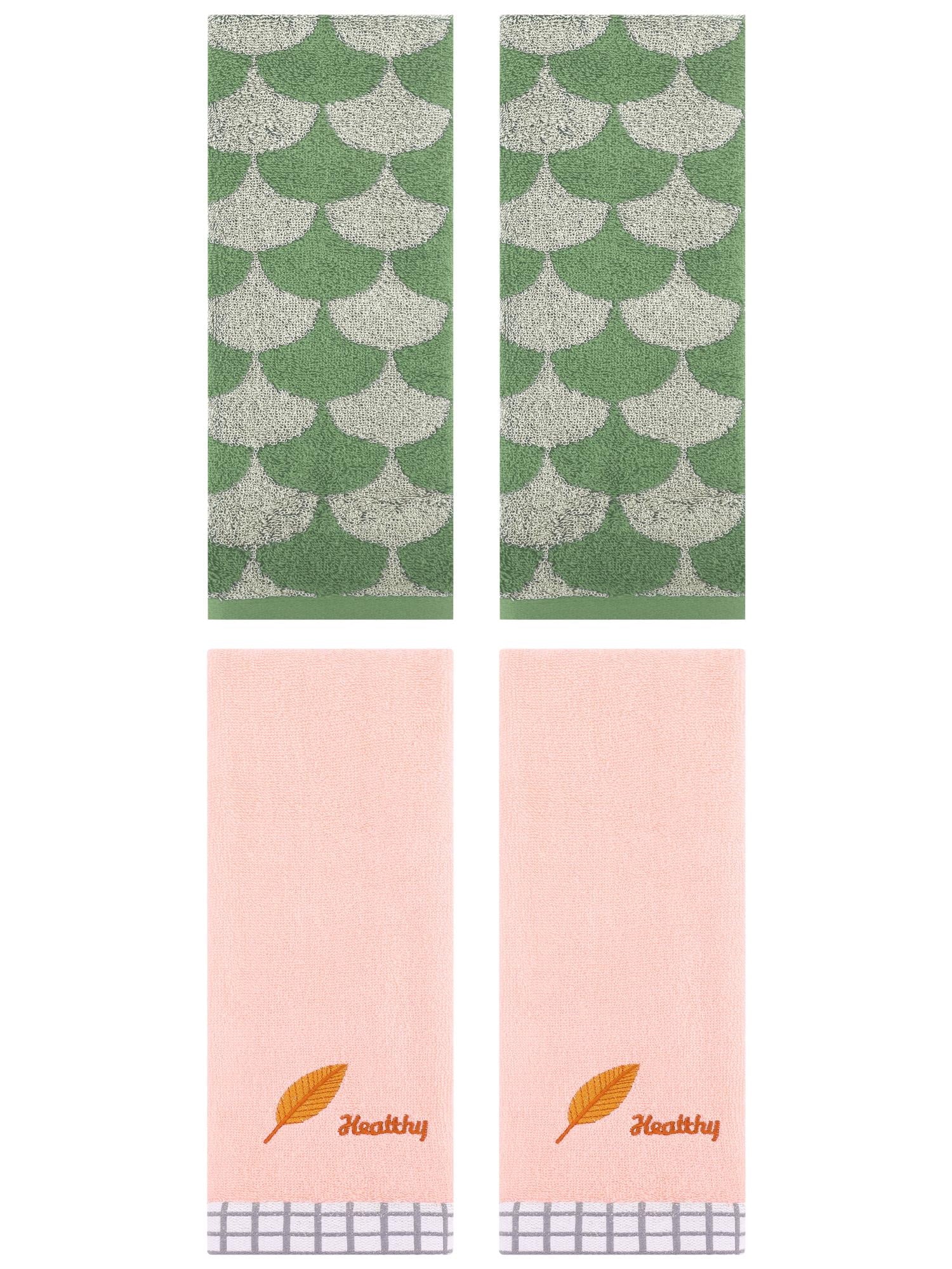 Unique Bargains 4 Pcs Soft Hand Towel 13" x 29" Green/Pink
