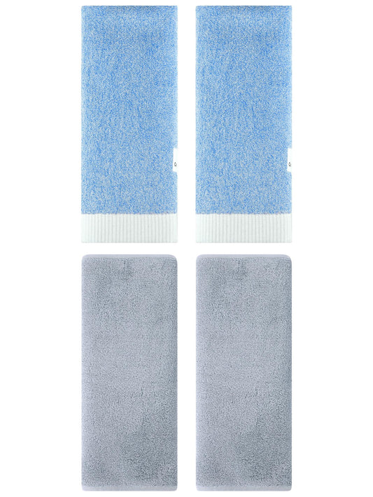 Unique Bargains 4 Pcs Soft Hand Towel Set Light Grey/Blue 13" x 30"/13" x 29"