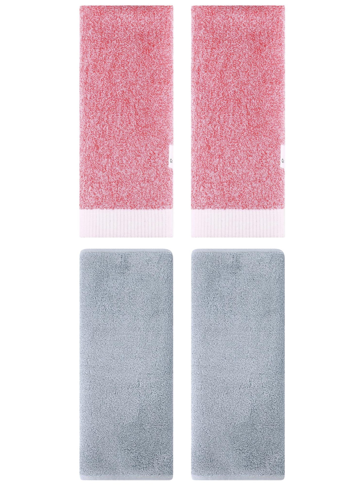 Unique Bargains 4 Pcs Soft Hand Towel Set Light Grey/Pink 13" x 30"/13" x 29"