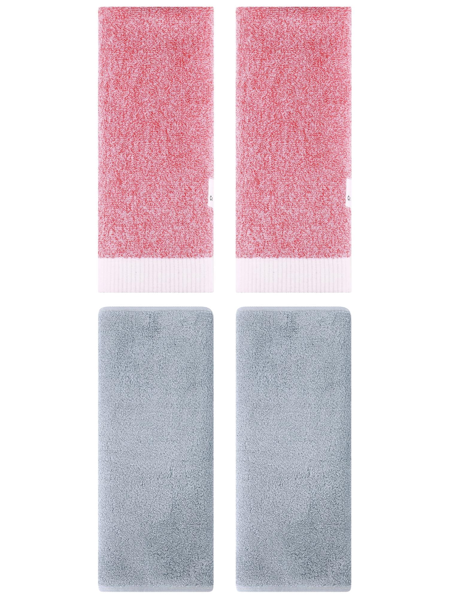 Unique Bargains 4 Pcs Soft Hand Towel Set Light Grey/Pink 13" x 30"/13" x 29"